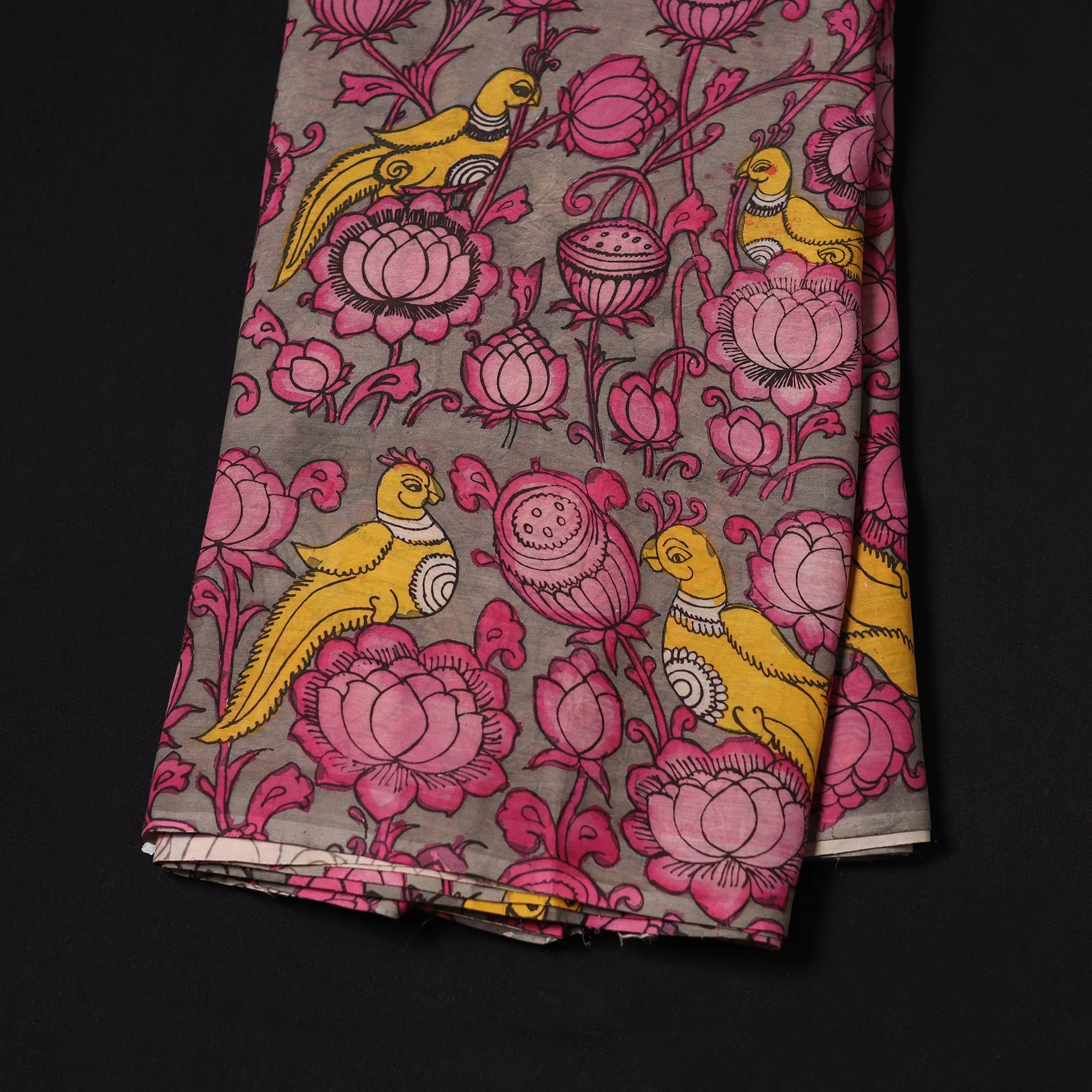 Pink - Handpainted Srikalahasti Silk Cotton Pen Kalamkari Fabric 26 sold by Itokri