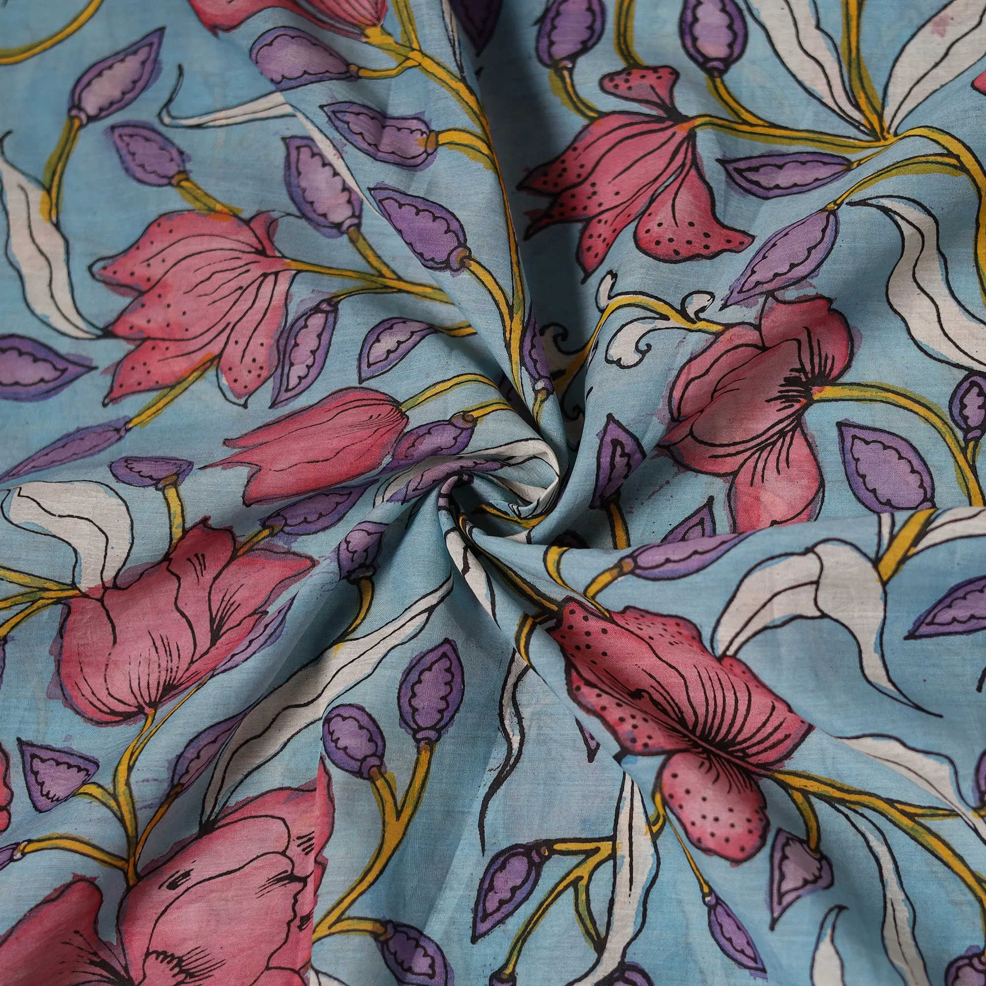 Blue - Handpainted Srikalahasti Silk Cotton Pen Kalamkari Fabric 21 sold by Itokri product image thumbnail 2