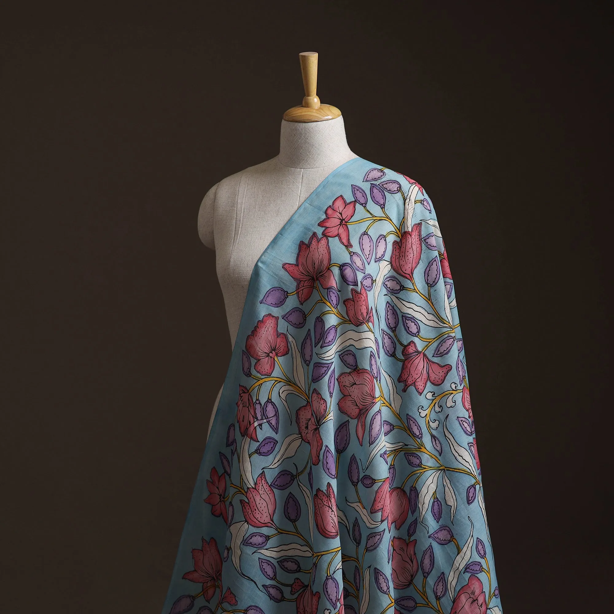 Blue - Handpainted Srikalahasti Silk Cotton Pen Kalamkari Fabric 21 sold by Itokri product image thumbnail 3