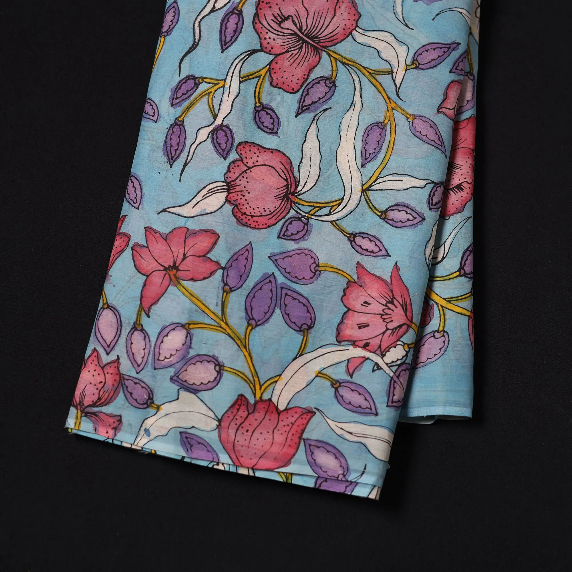 Blue - Handpainted Srikalahasti Silk Cotton Pen Kalamkari Fabric 21 sold by Itokri