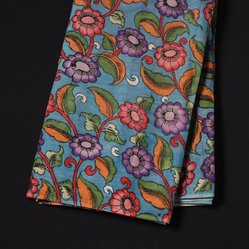 Blue - Handpainted Srikalahasti Silk Cotton Pen Kalamkari Fabric 18 made by Itokri
