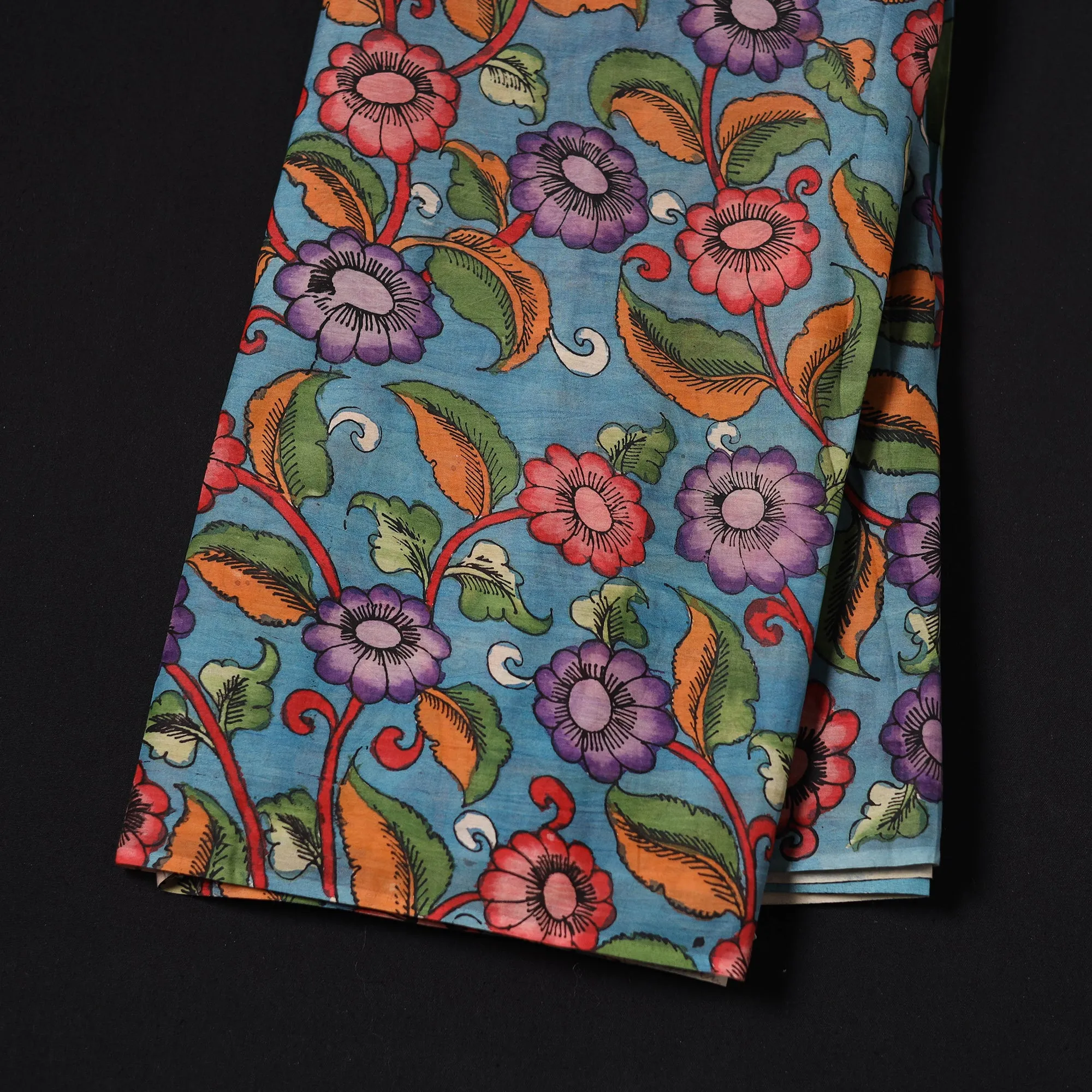 Blue - Handpainted Srikalahasti Silk Cotton Pen Kalamkari Fabric 18 sold by Itokri