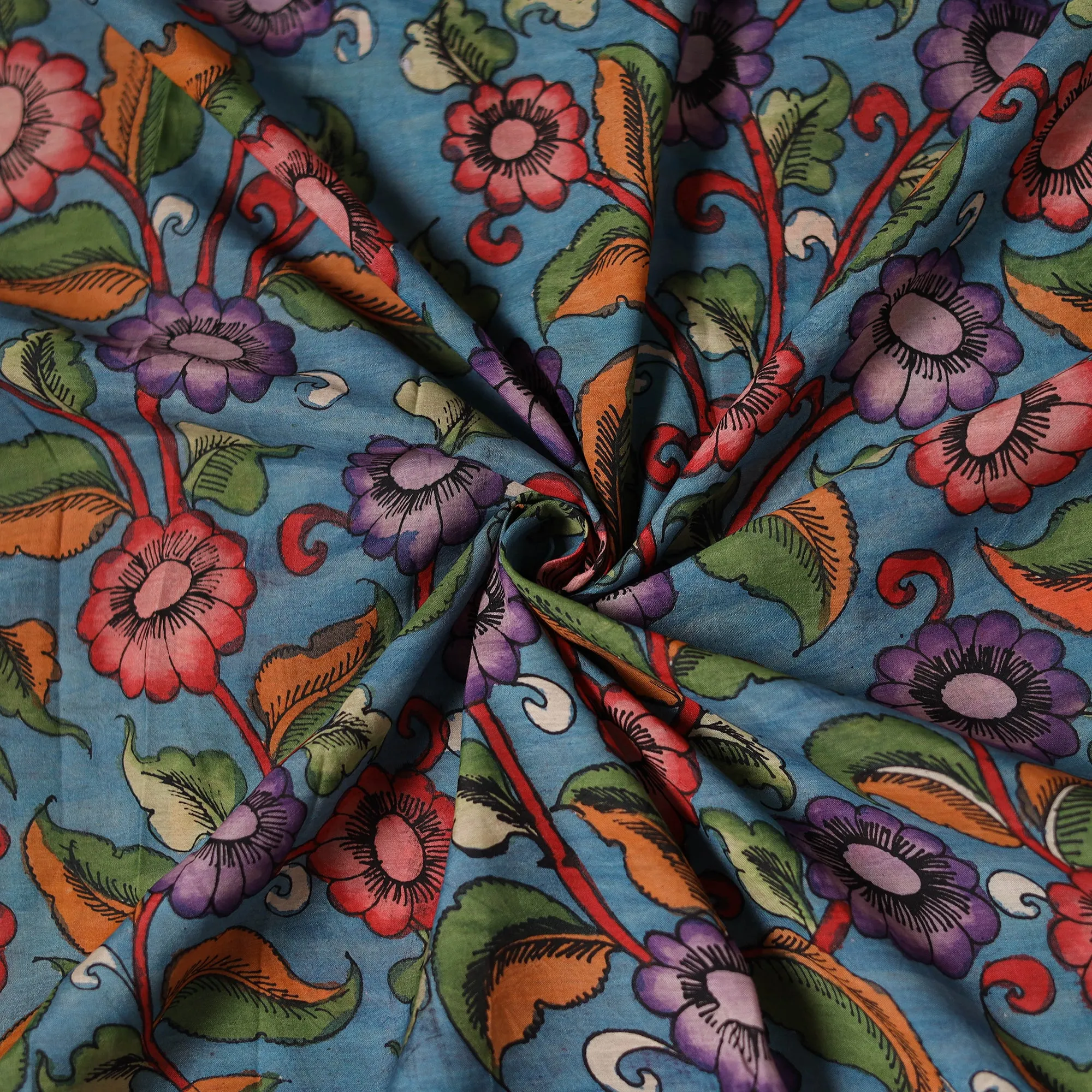 Blue - Handpainted Srikalahasti Silk Cotton Pen Kalamkari Fabric 18 sold by Itokri product image thumbnail 2