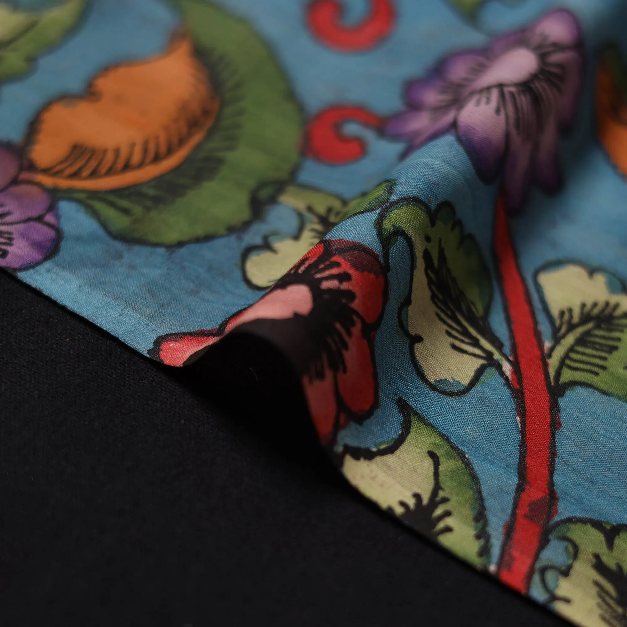 Blue - Handpainted Srikalahasti Silk Cotton Pen Kalamkari Fabric 18 sold by Itokri product image thumbnail 4