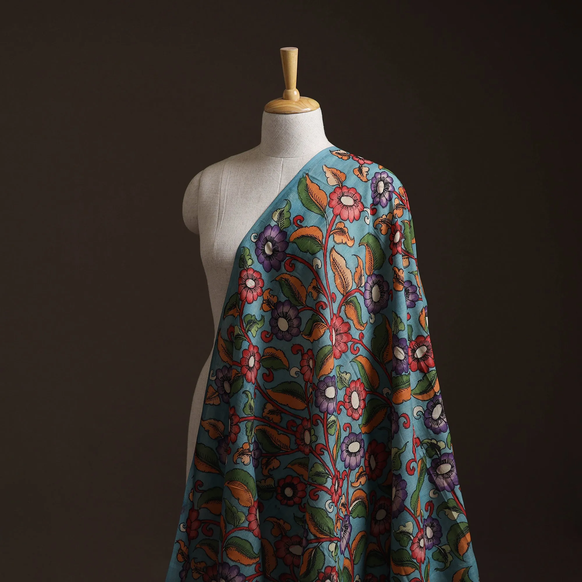 Blue - Handpainted Srikalahasti Silk Cotton Pen Kalamkari Fabric 18 sold by Itokri product image thumbnail 3
