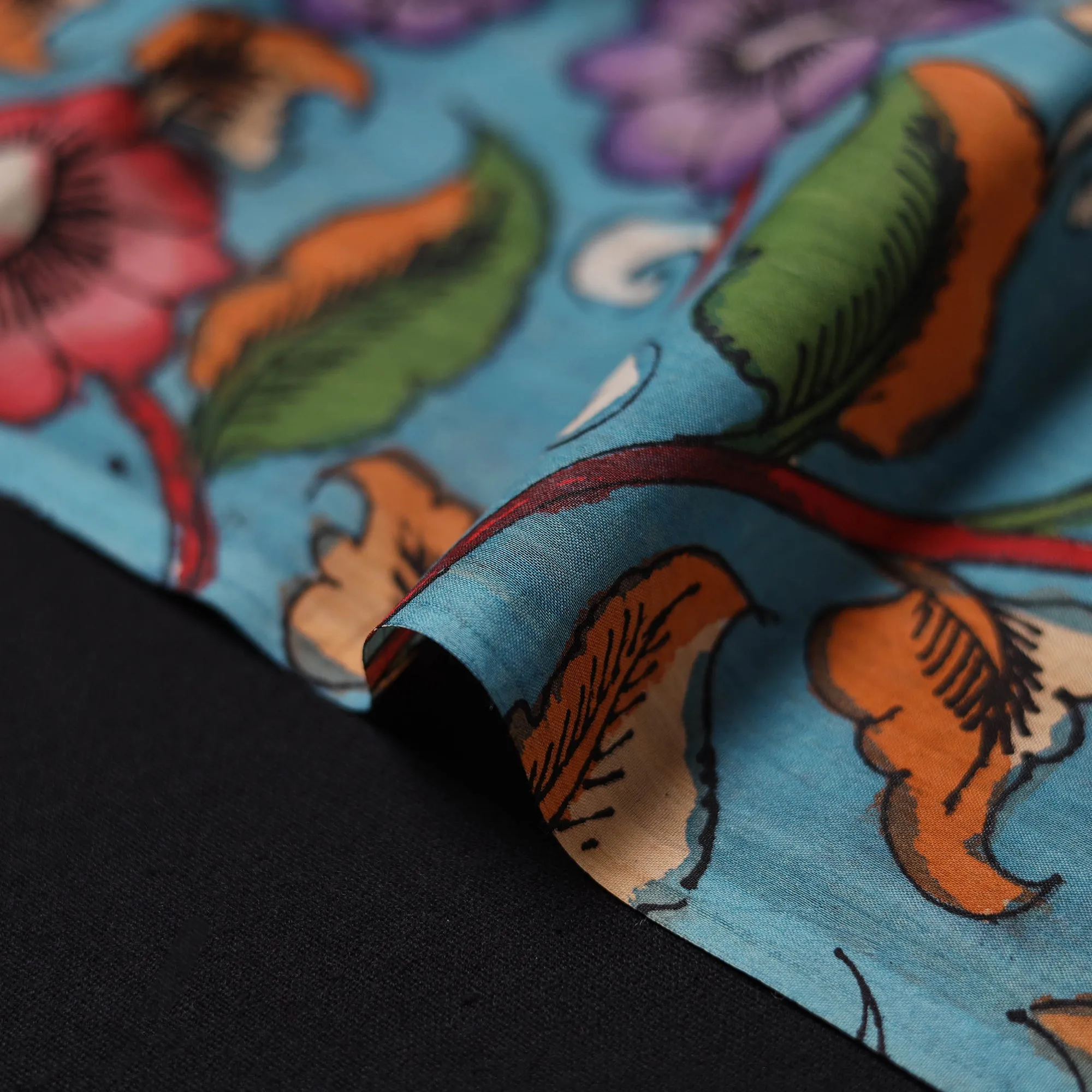 Blue - Handpainted Srikalahasti Silk Cotton Pen Kalamkari Fabric 11 sold by Itokri product image thumbnail 4