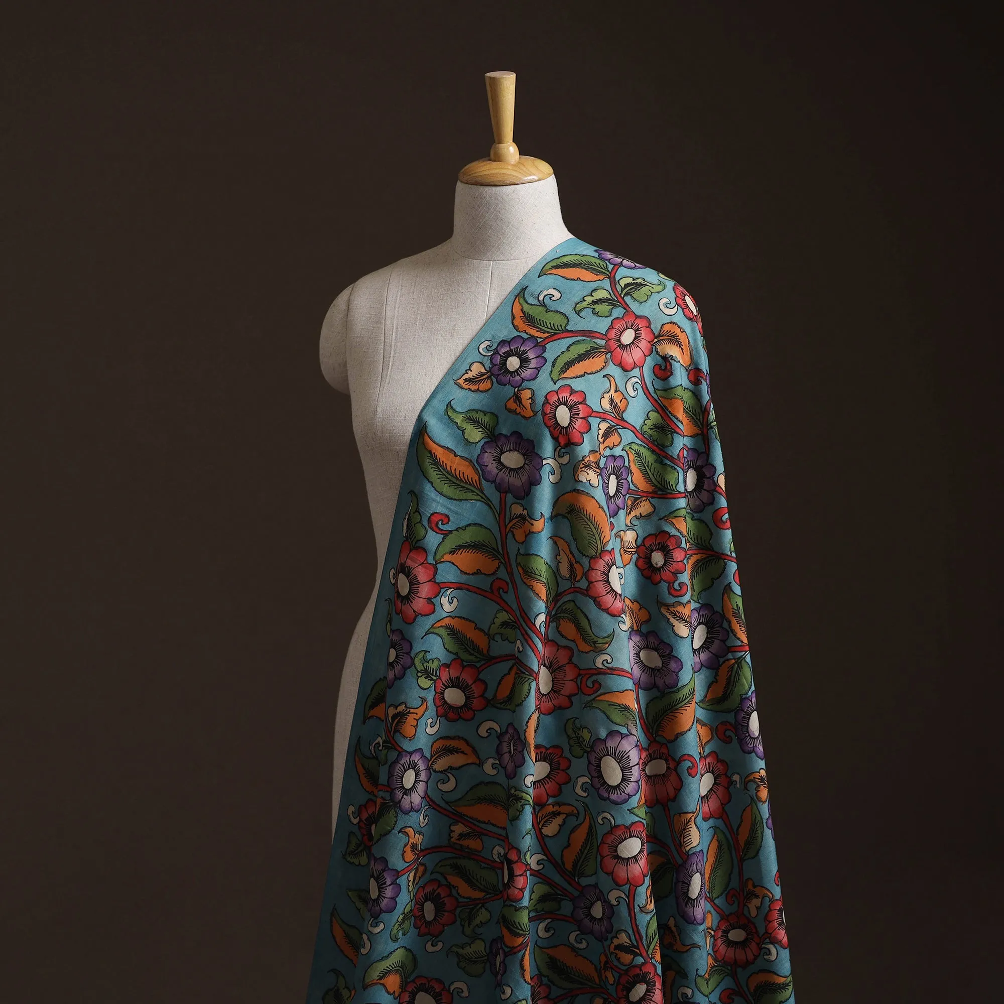 Blue - Handpainted Srikalahasti Silk Cotton Pen Kalamkari Fabric 11 sold by Itokri product image thumbnail 3