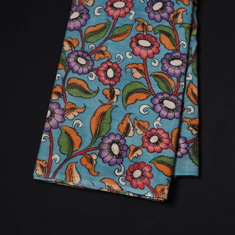 Blue - Handpainted Srikalahasti Silk Cotton Pen Kalamkari Fabric 11 made by Itokri