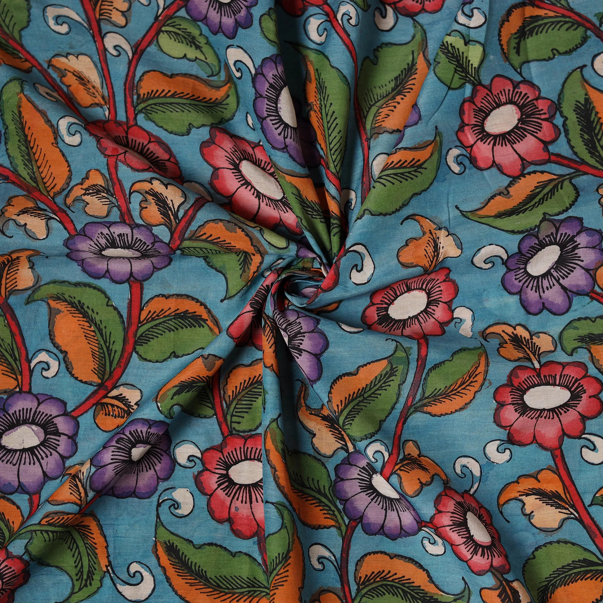 Blue - Handpainted Srikalahasti Silk Cotton Pen Kalamkari Fabric 11 sold by Itokri product image thumbnail 2