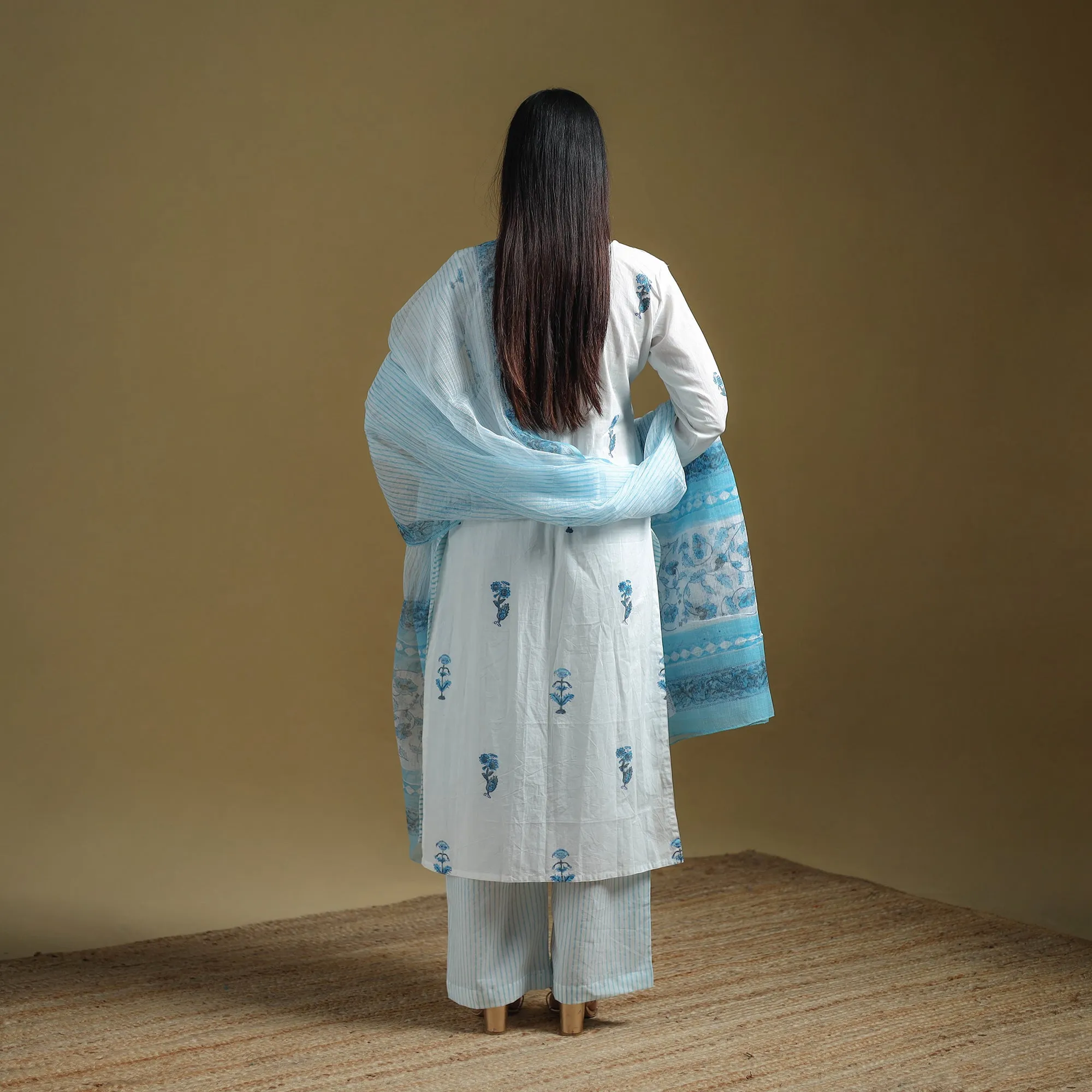 Blue - Sanganeri Hand Block Print Cotton Suit Set with Dupatta for women 23 sold by Itokri product image thumbnail 4