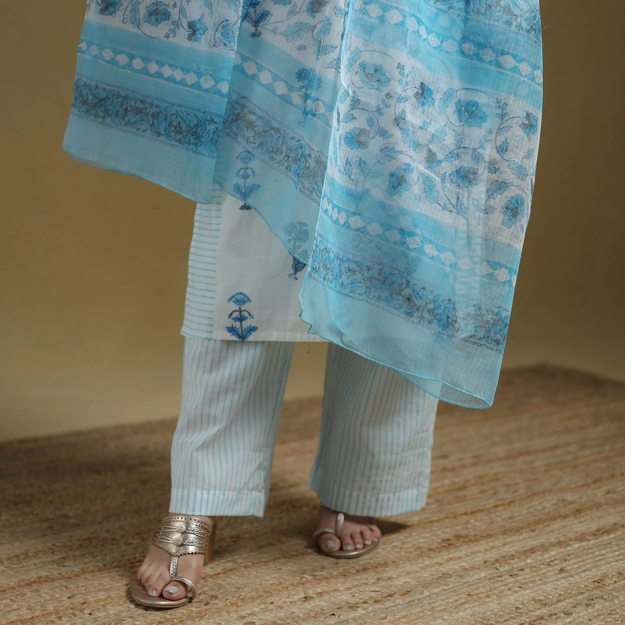 Blue - Sanganeri Hand Block Print Cotton Suit Set with Dupatta for women 23 sold by Itokri product image thumbnail 5