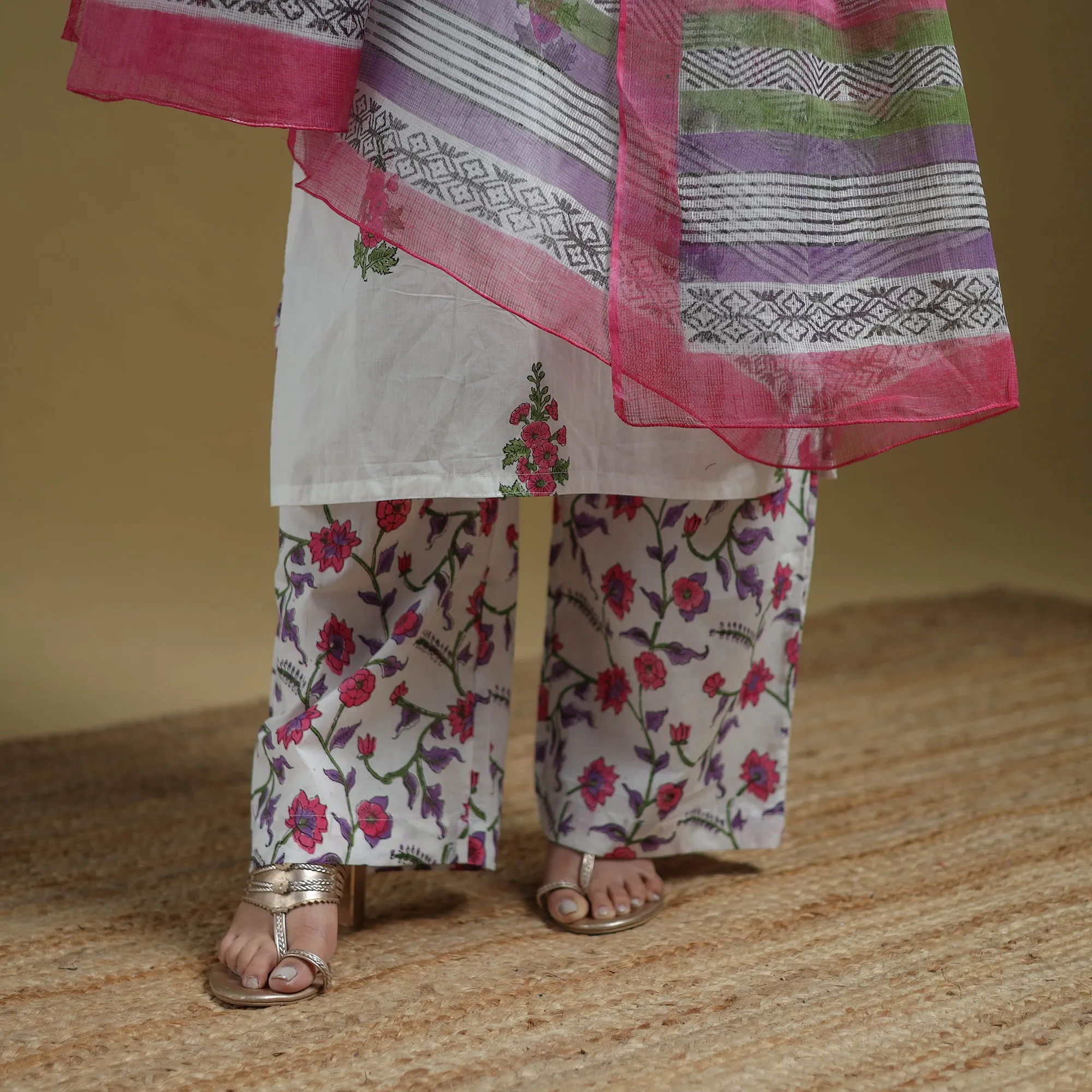 Pink - Sanganeri Hand Block Print Cotton Suit Set with Dupatta for women 19 sold by Itokri product image thumbnail 5