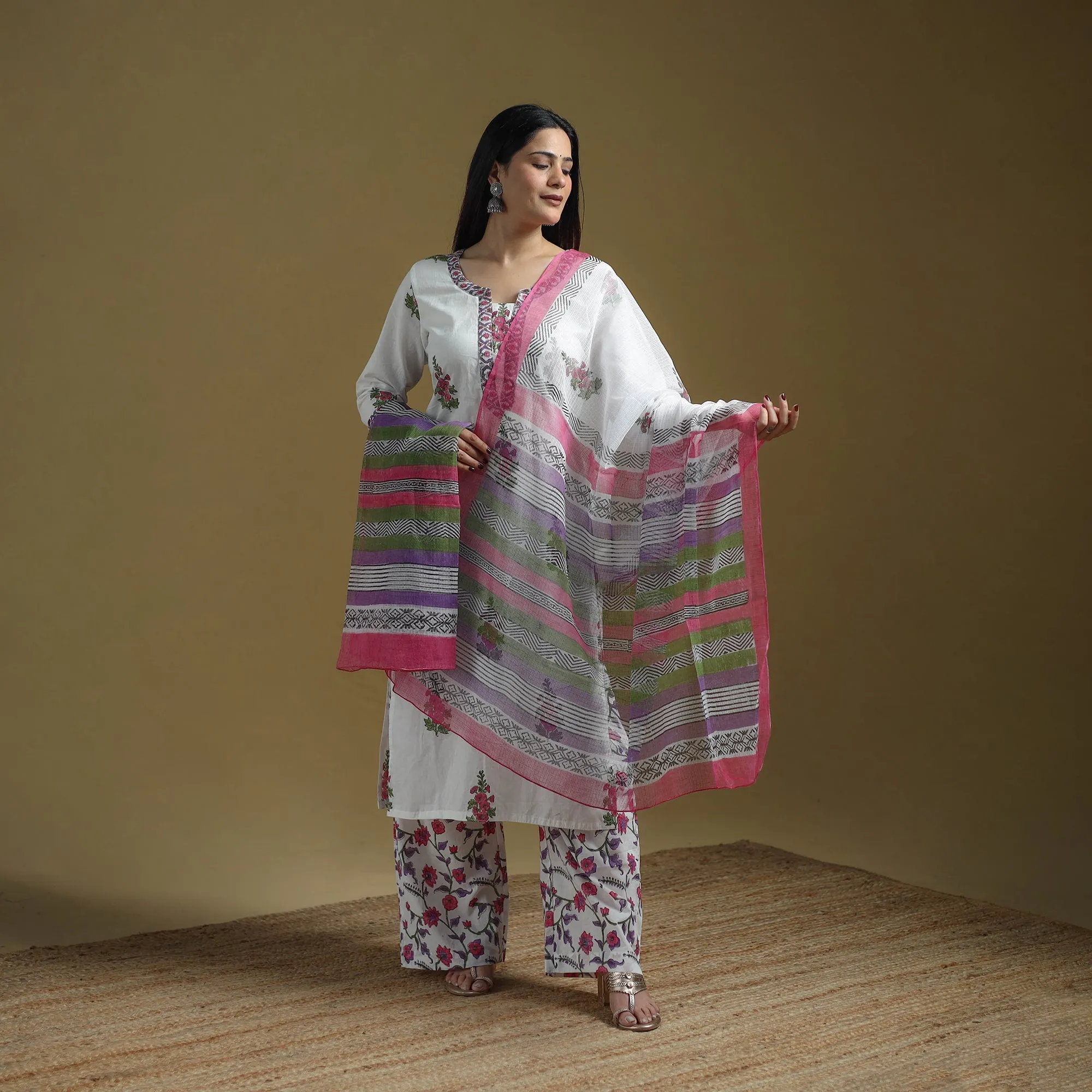 Pink - Sanganeri Hand Block Print Cotton Suit Set with Dupatta for women 19 sold by Itokri product image thumbnail 2