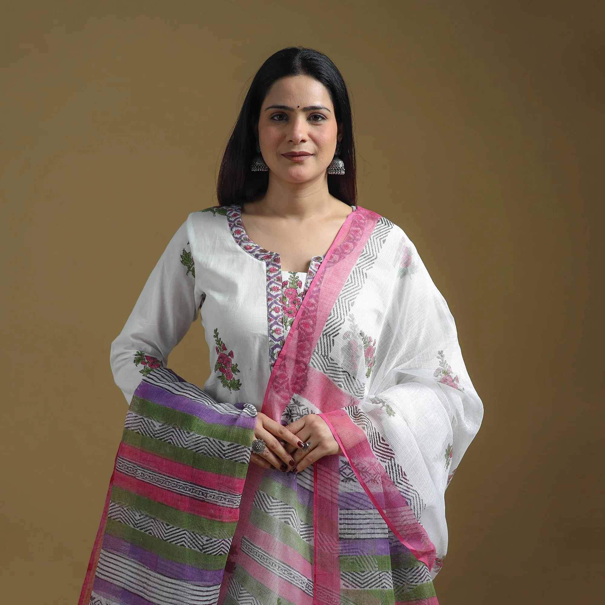 Pink - Sanganeri Hand Block Print Cotton Suit Set with Dupatta for women 19 sold by Itokri product image thumbnail 3