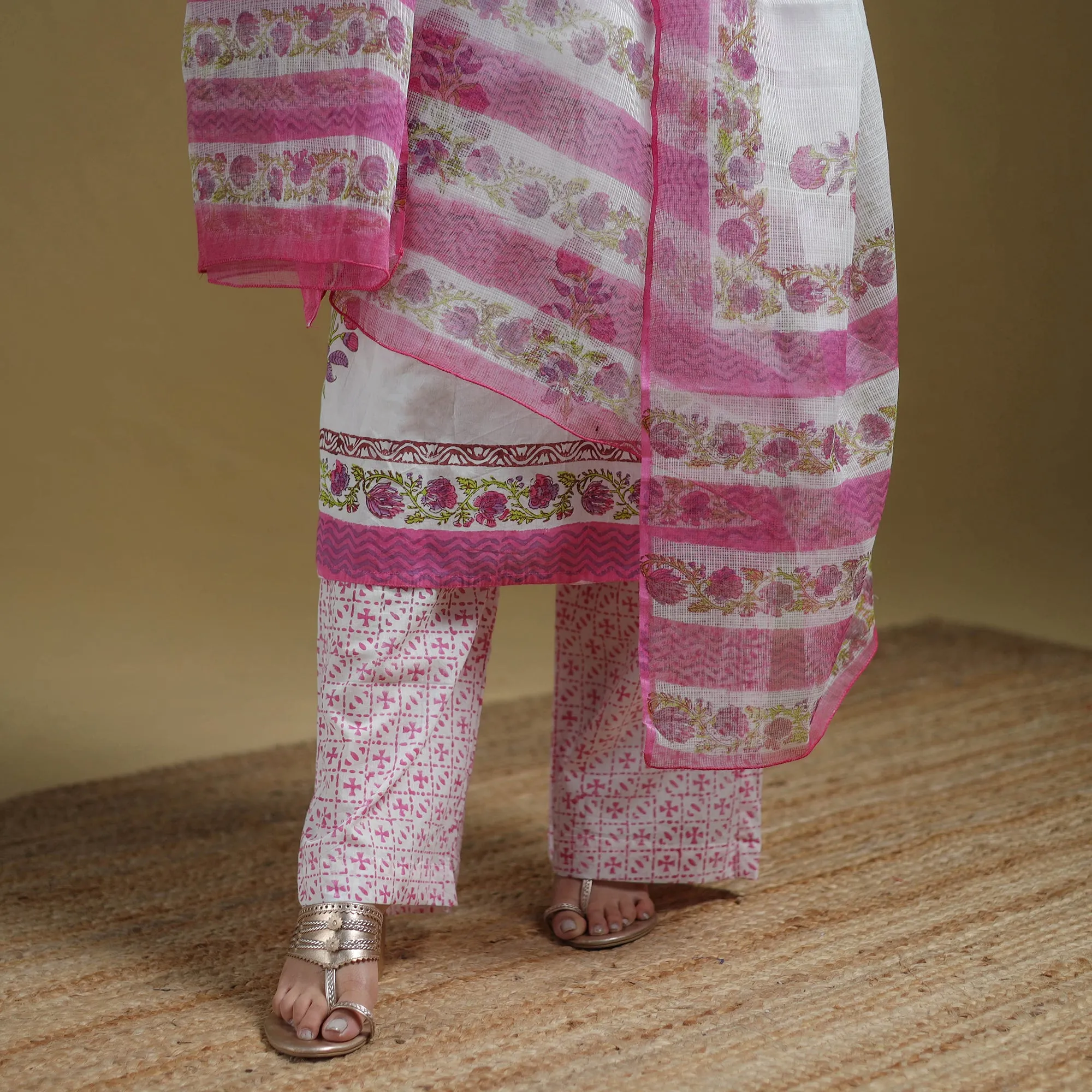 Pink - Sanganeri Hand Block Print Cotton Suit Set with Dupatta for women 17 sold by Itokri product image thumbnail 5