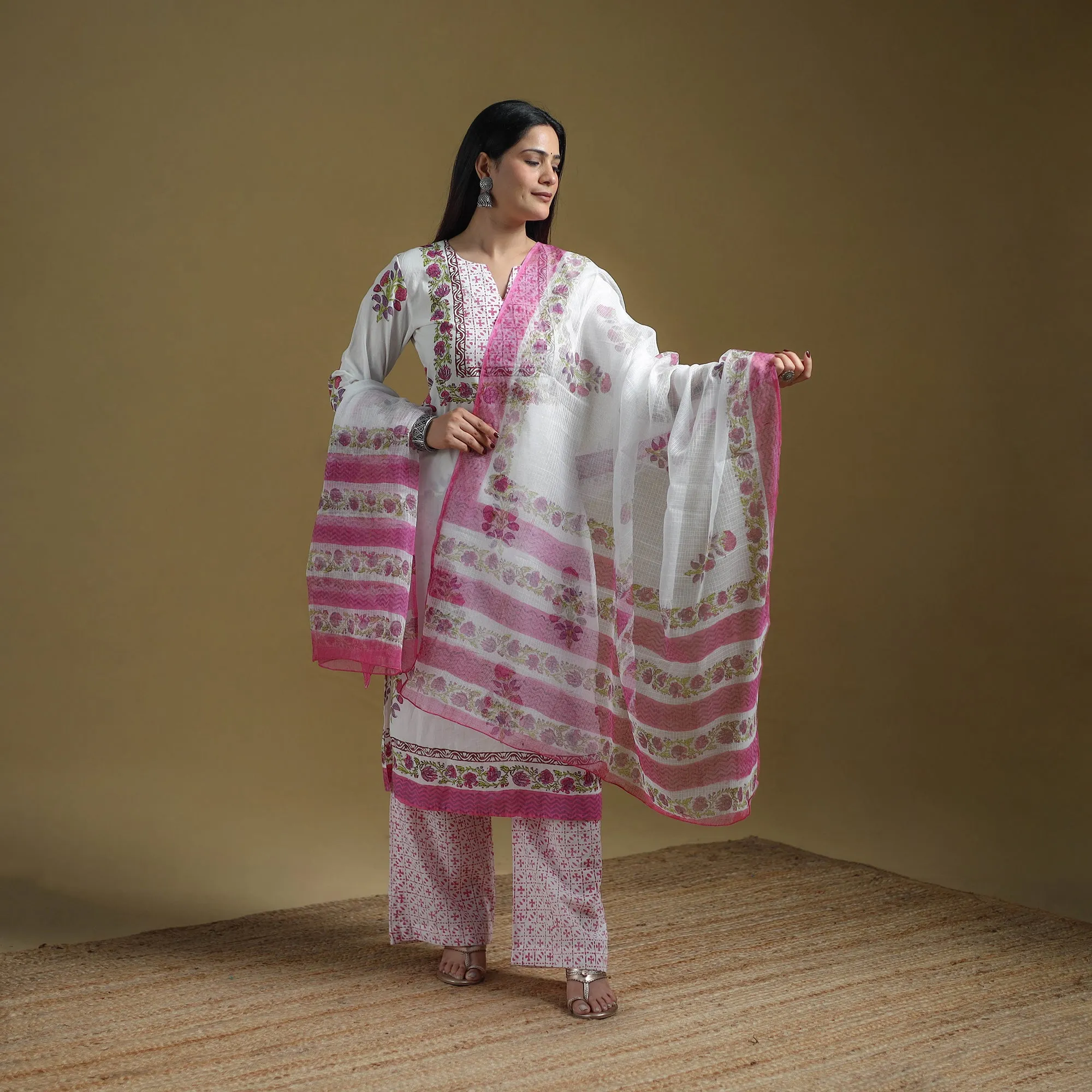 Pink - Sanganeri Hand Block Print Cotton Suit Set with Dupatta for women 17 sold by Itokri product image thumbnail 2