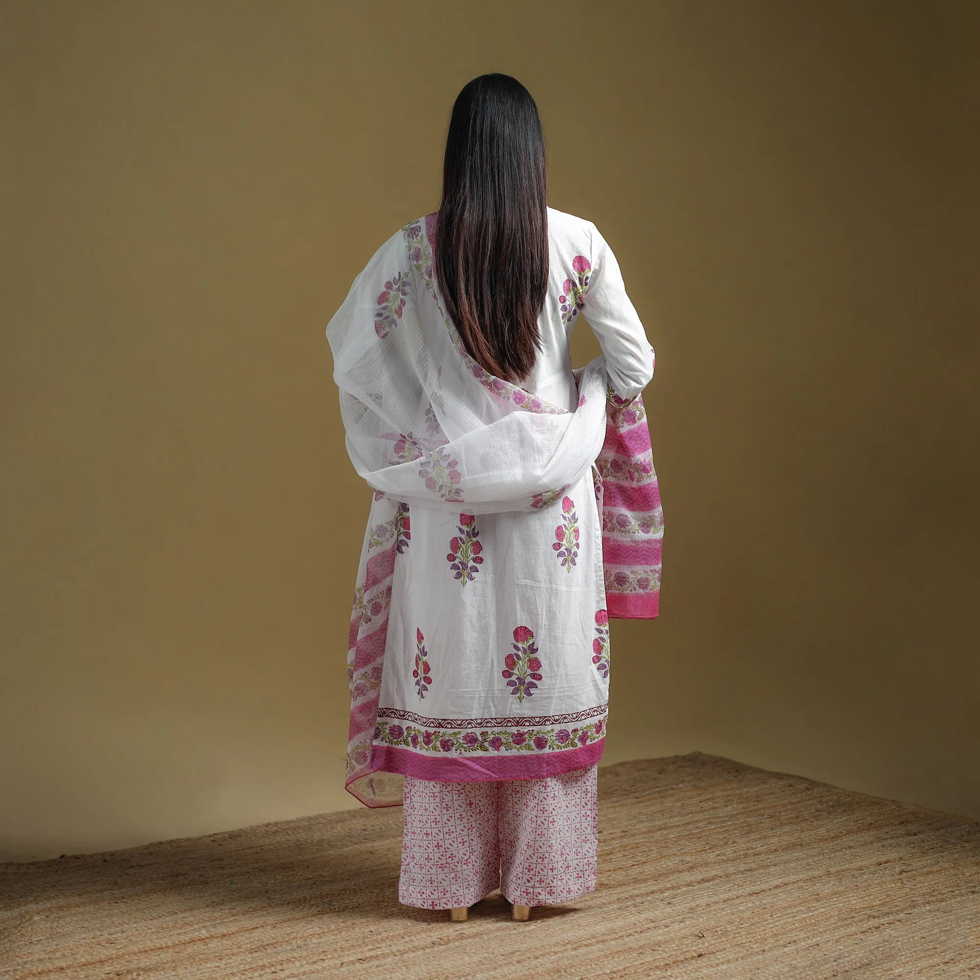 Pink - Sanganeri Hand Block Print Cotton Suit Set with Dupatta for women 17 sold by Itokri product image thumbnail 4