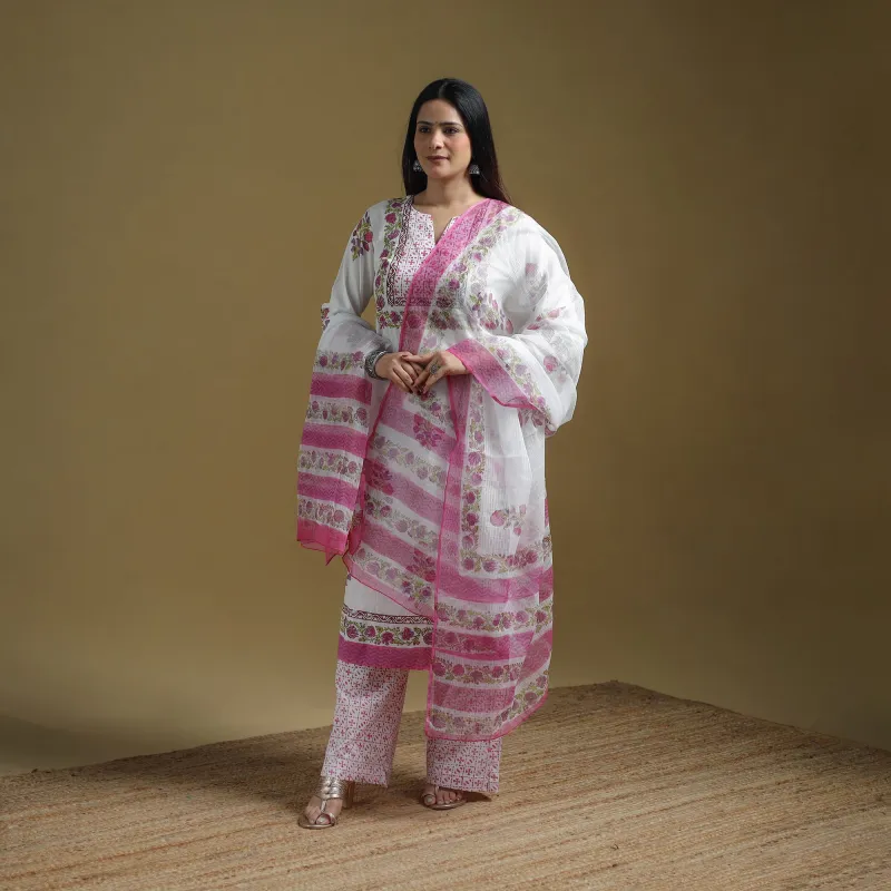 Pink - Sanganeri Hand Block Print Cotton Suit Set with Dupatta for women 17 made by Itokri