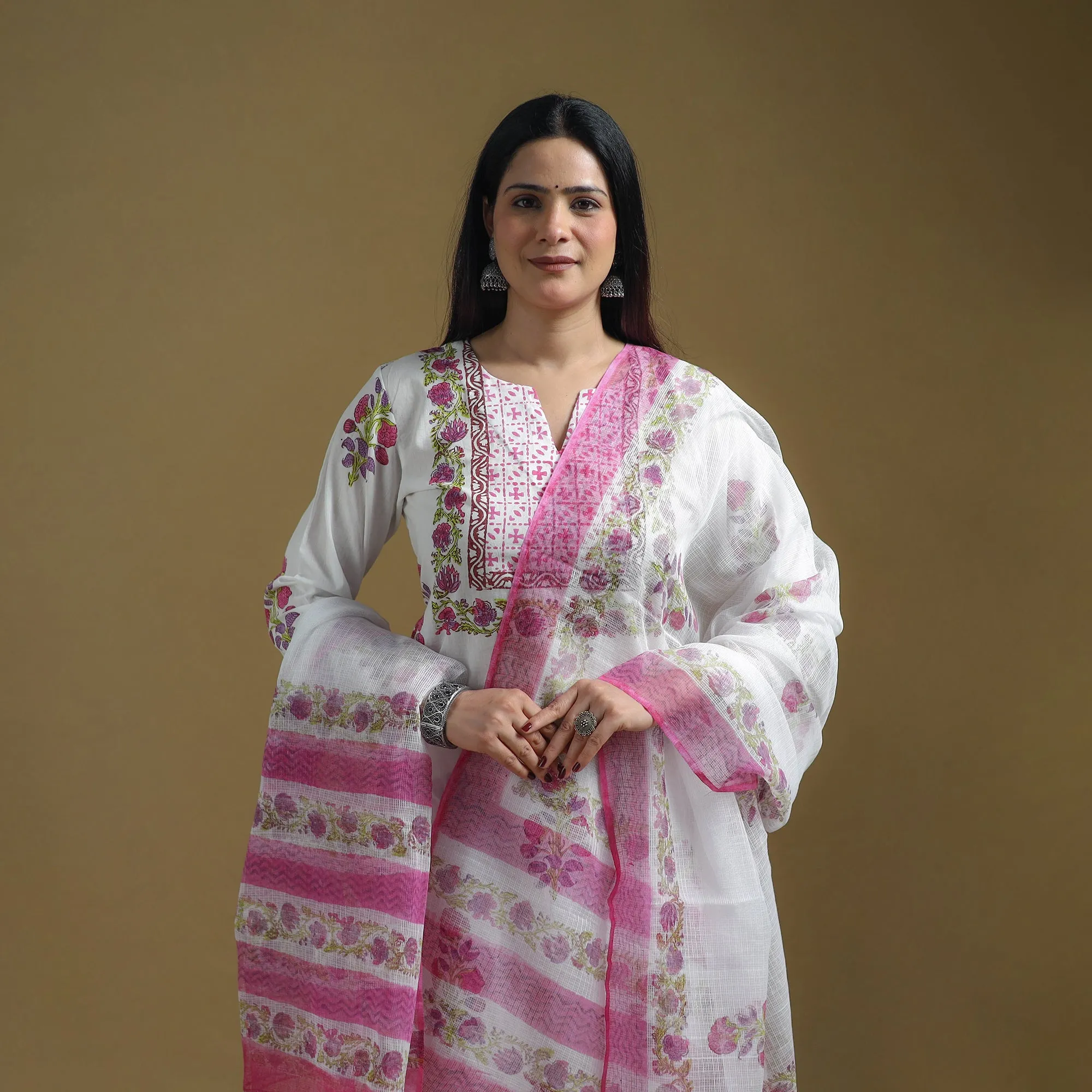 Pink - Sanganeri Hand Block Print Cotton Suit Set with Dupatta for women 17 sold by Itokri product image thumbnail 3