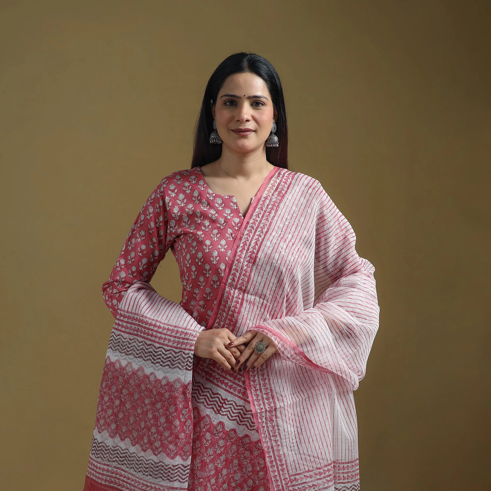 Pink - Sanganeri Hand Block Print Cotton Suit Set with Dupatta for women 16 sold by Itokri product image thumbnail 3
