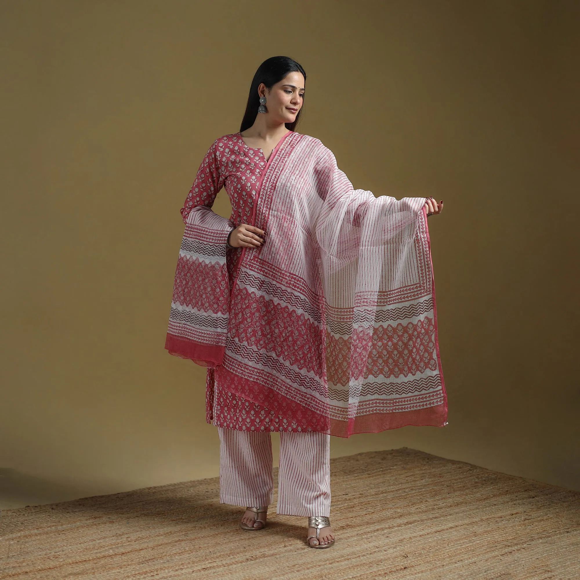 Pink - Sanganeri Hand Block Print Cotton Suit Set with Dupatta for women 16 sold by Itokri product image thumbnail 2