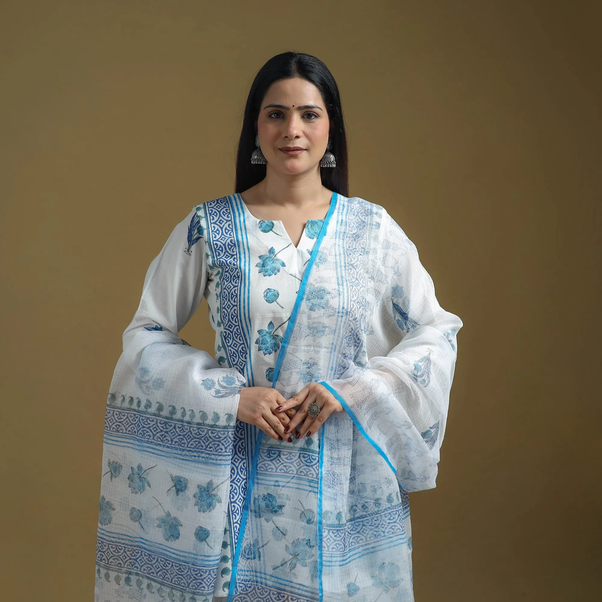 Blue - Sanganeri Hand Block Print Cotton Suit Set with Dupatta for women 32 sold by Itokri product image thumbnail 3