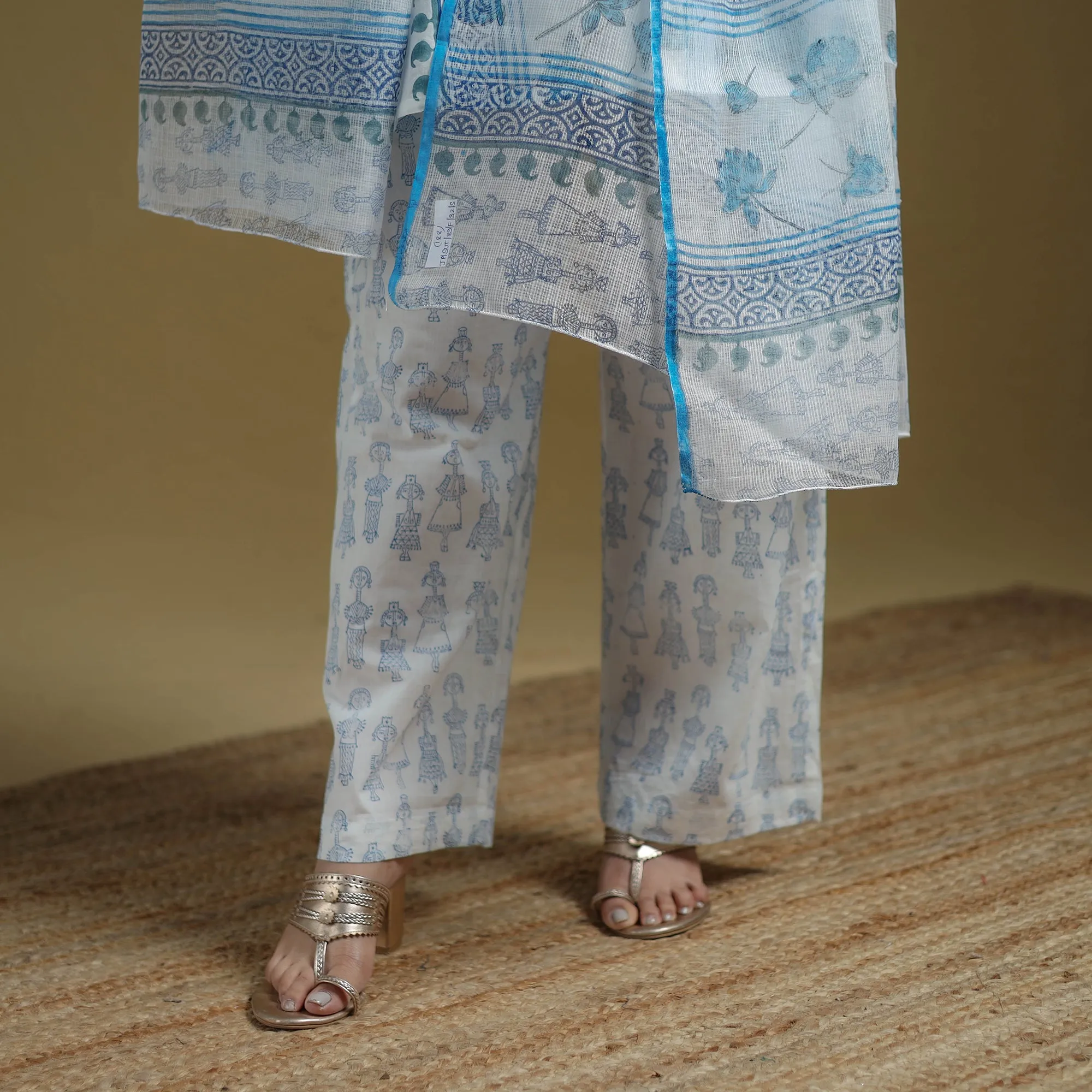 Blue - Sanganeri Hand Block Print Cotton Suit Set with Dupatta for women 32 sold by Itokri product image thumbnail 4