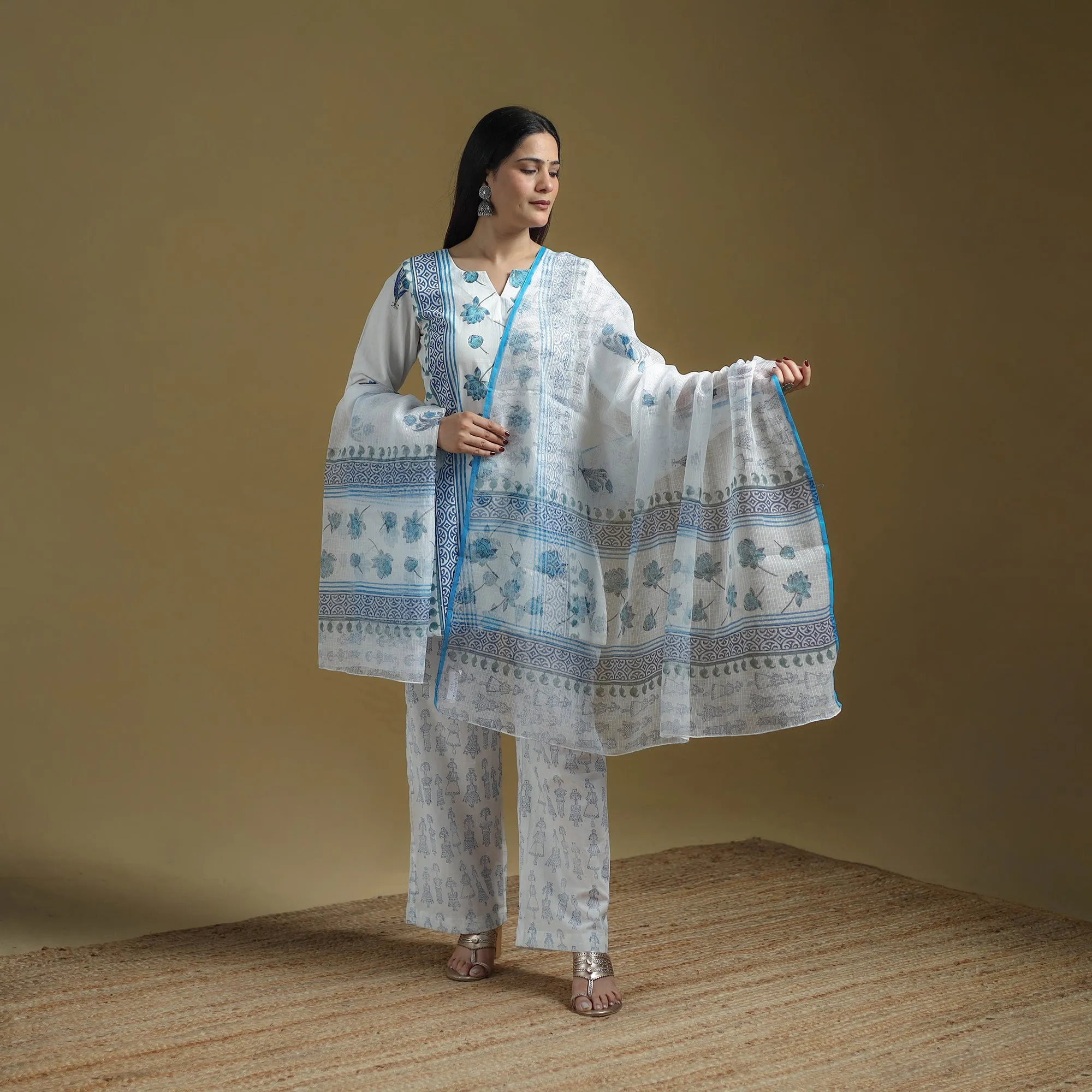 Blue - Sanganeri Hand Block Print Cotton Suit Set with Dupatta for women 32 sold by Itokri product image thumbnail 2