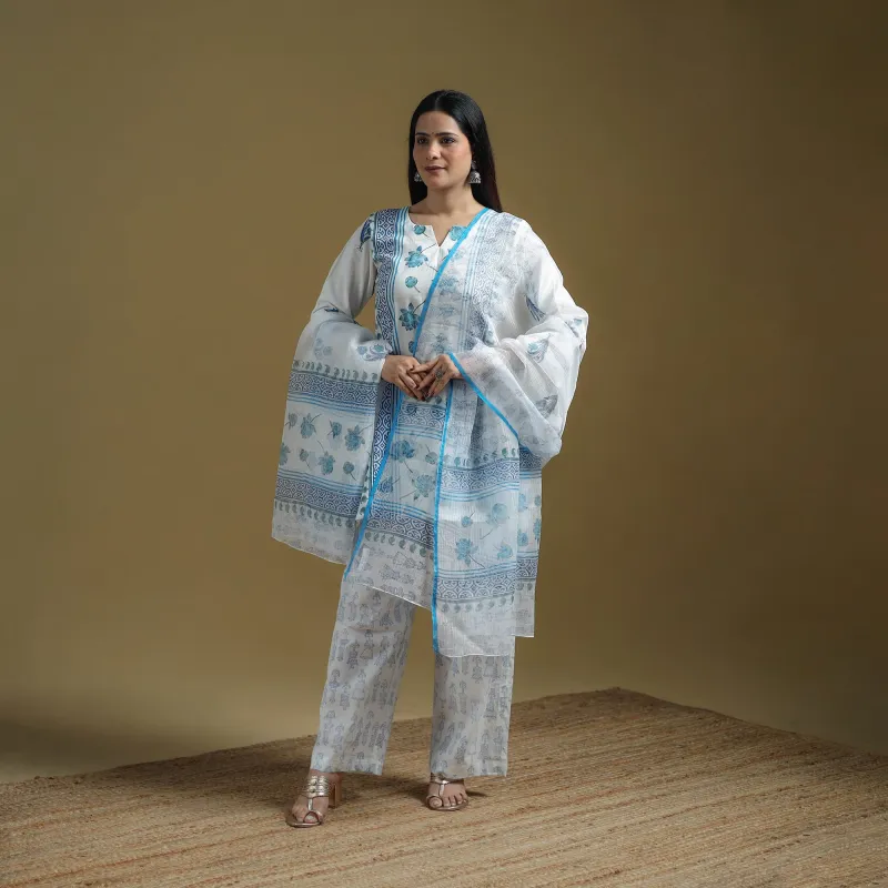 Blue - Sanganeri Hand Block Print Cotton Suit Set with Dupatta for women 32 made by Itokri