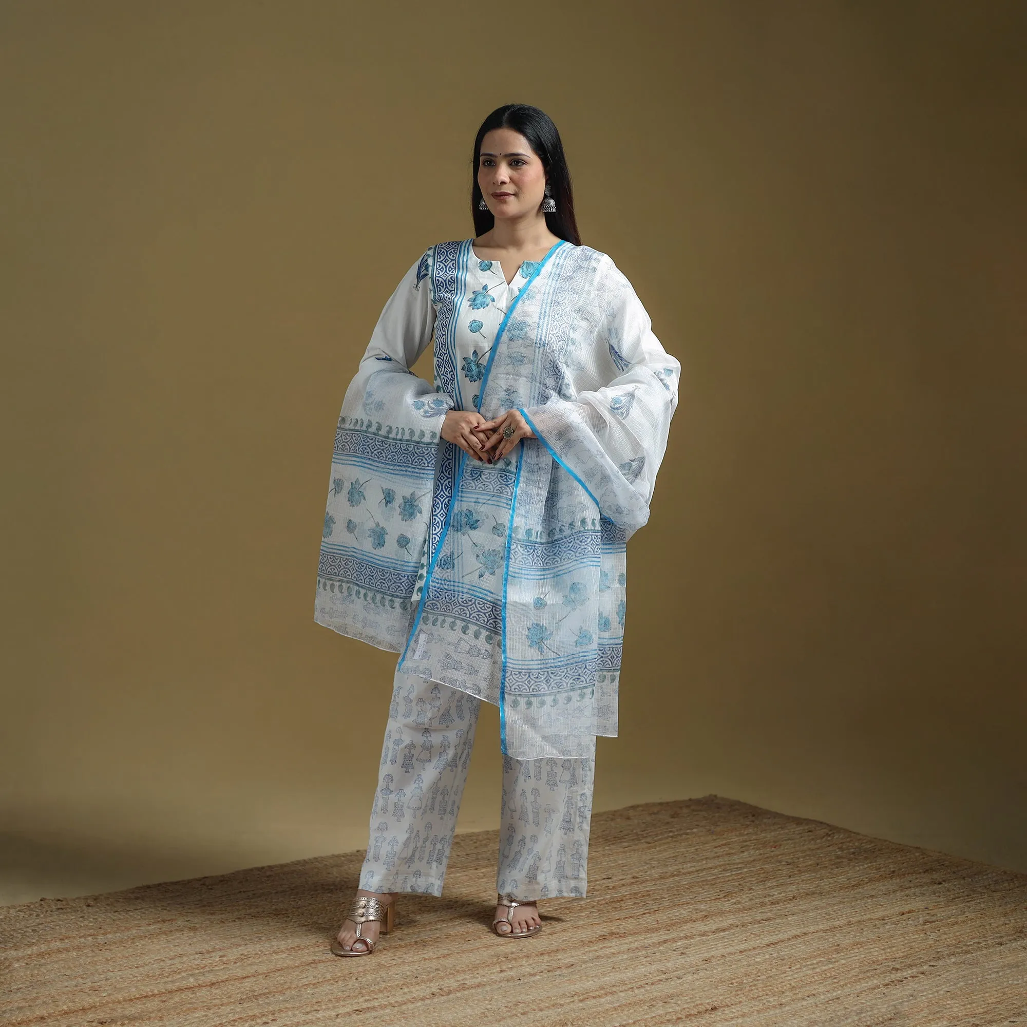 Blue - Sanganeri Hand Block Print Cotton Suit Set with Dupatta for women 32 sold by Itokri