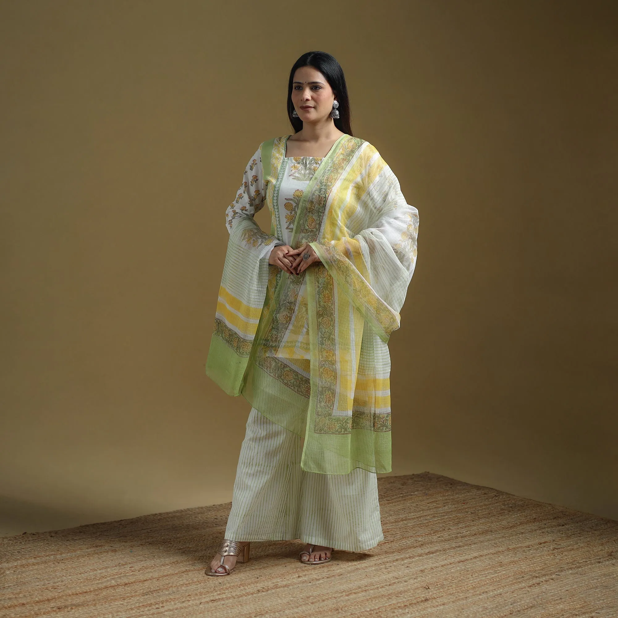 Green - Sanganeri Hand Block Print Cotton Suit Set with Dupatta for women 28 sold by Itokri