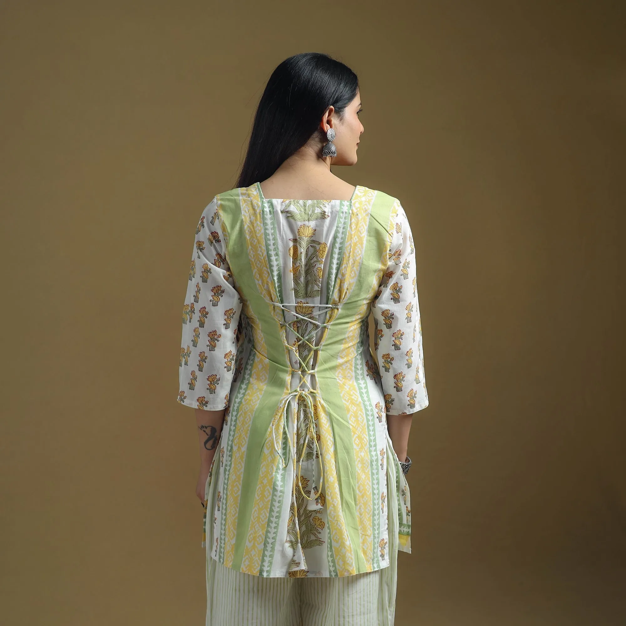 Green - Sanganeri Hand Block Print Cotton Suit Set with Dupatta for women 28 sold by Itokri product image thumbnail 4