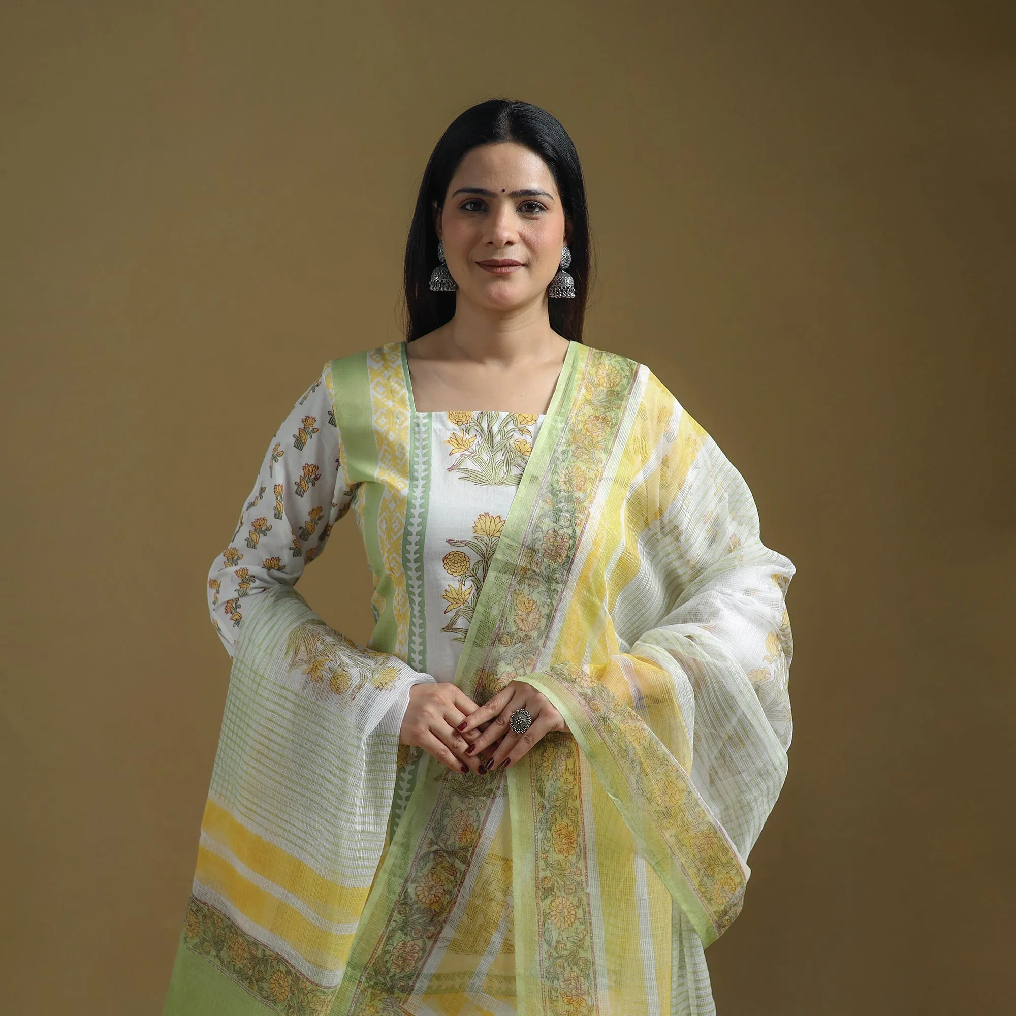 Green - Sanganeri Hand Block Print Cotton Suit Set with Dupatta for women 28 sold by Itokri product image thumbnail 2