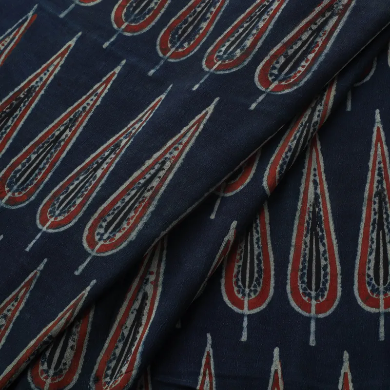 Ajrakh Hand Block Print Natural Dyed Crepe Silk Fabric 22 made by Itokri