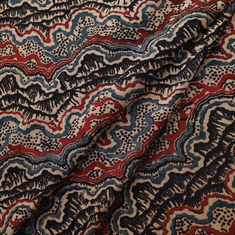 Ajrakh Hand Block Print Natural Dyed Crepe Silk Fabric 29 made by Itokri