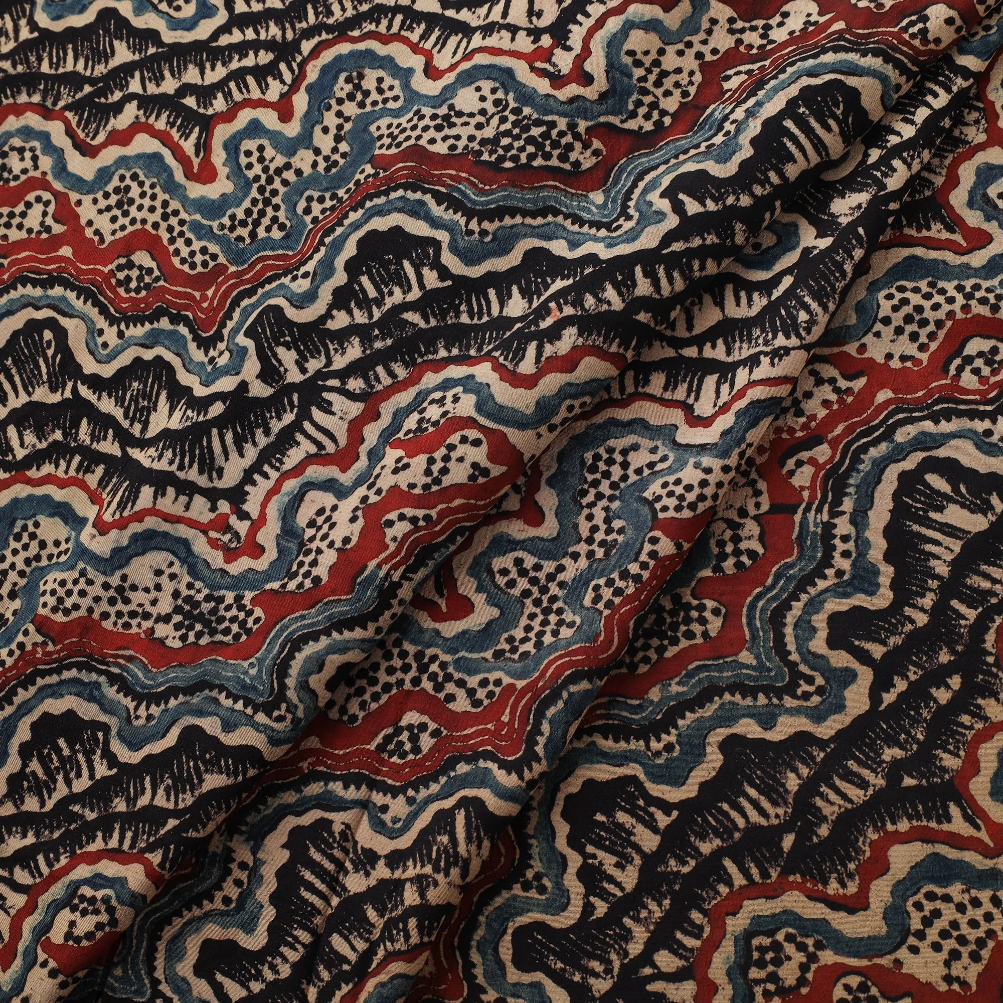 Ajrakh Hand Block Print Natural Dyed Crepe Silk Fabric 29 sold by Itokri