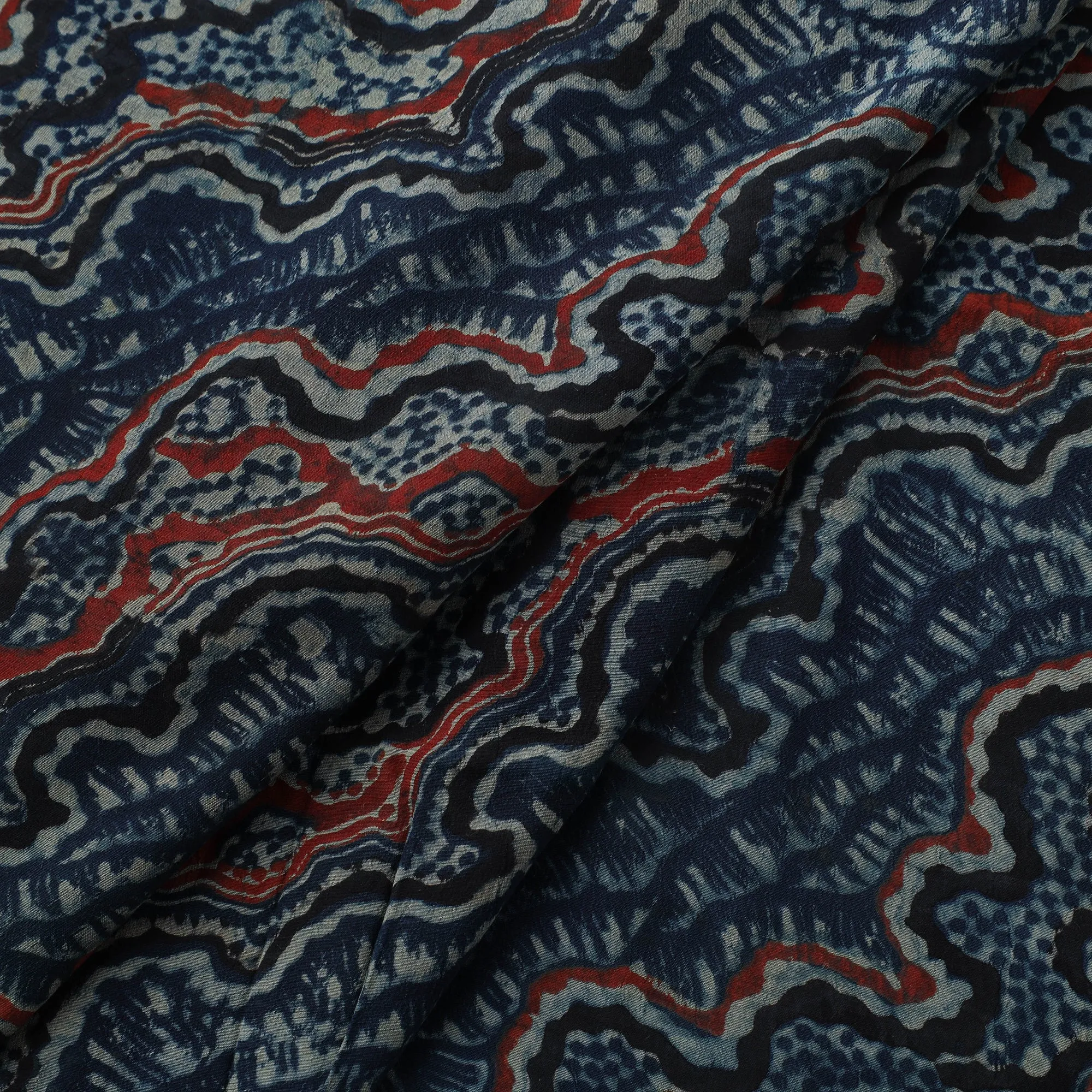 Ajrakh Hand Block Print Natural Dyed Crepe Silk Fabric 33 sold by Itokri