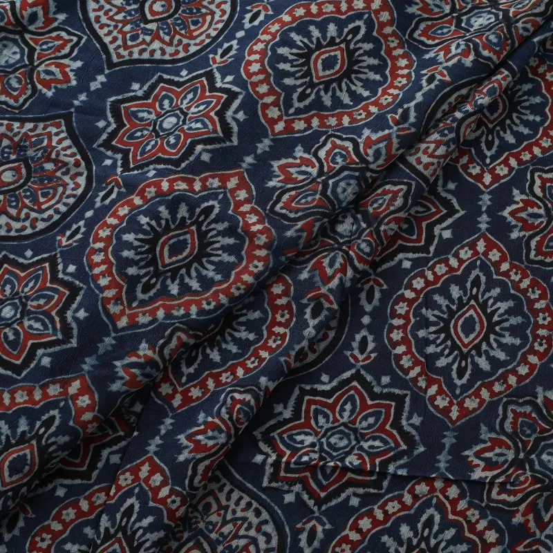 Ajrakh Hand Block Print Natural Dyed Crepe Silk Fabric 31 made by Itokri