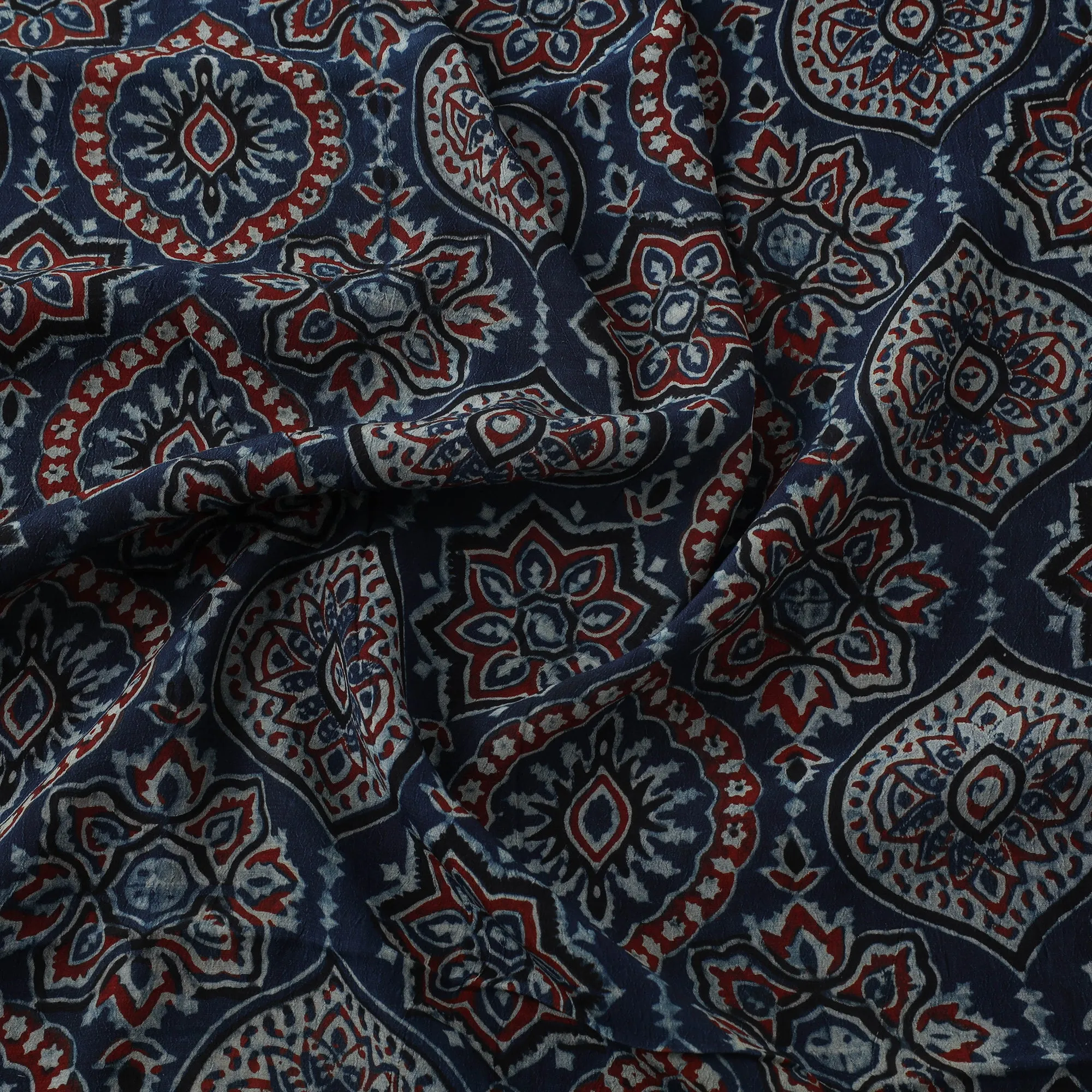Ajrakh Hand Block Print Natural Dyed Crepe Silk Fabric 31 sold by Itokri product image thumbnail 3