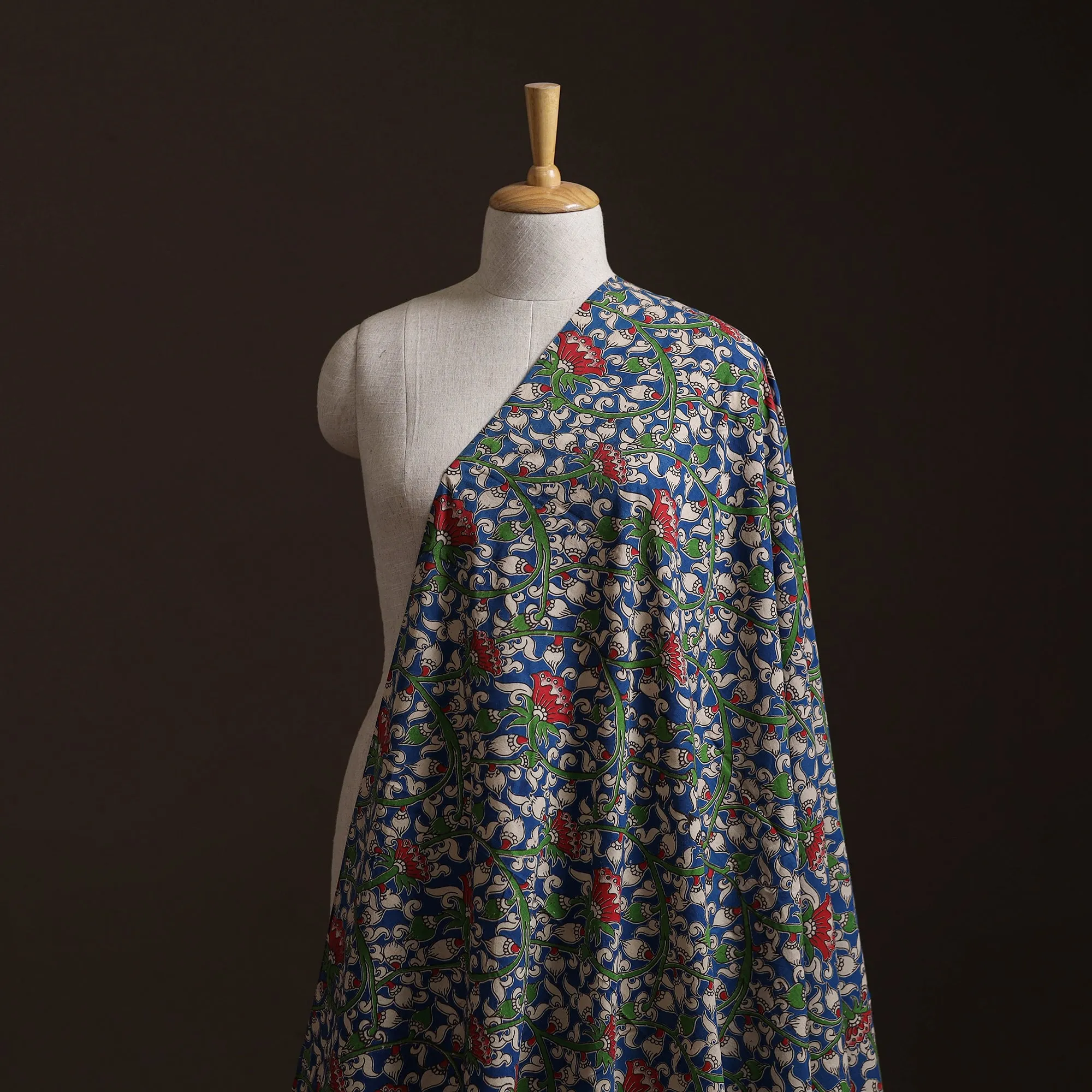 Blue - Kalamkari Printed Cotton Fabric 20 sold by Itokri