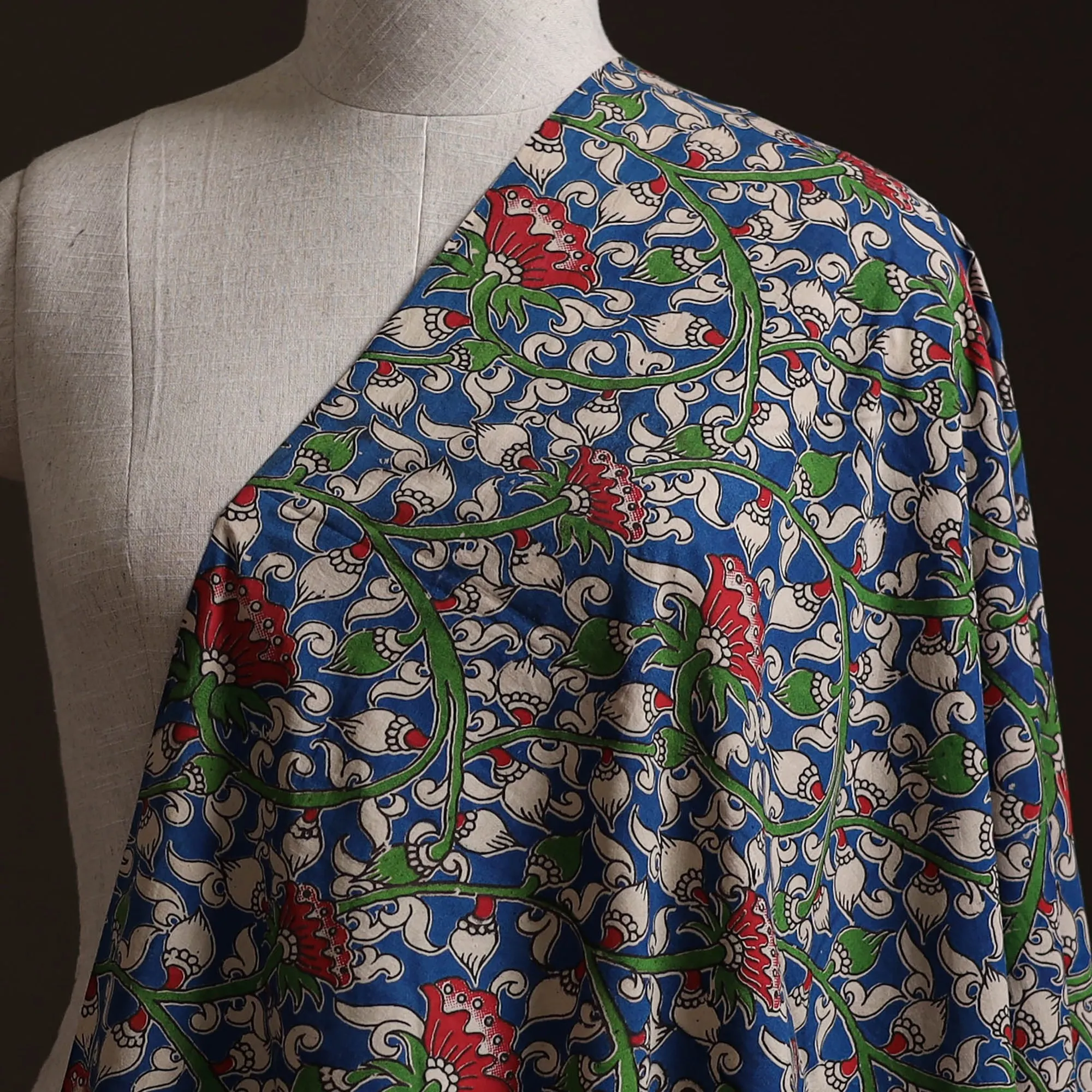 Blue - Kalamkari Printed Cotton Fabric 20 sold by Itokri product image thumbnail 2