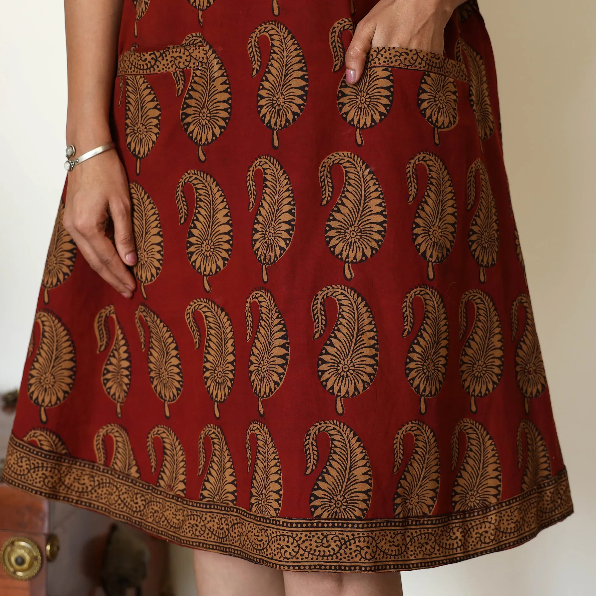 Red - Bagh Hand Block Printed Cotton Dress sold by Itokri product image thumbnail 5