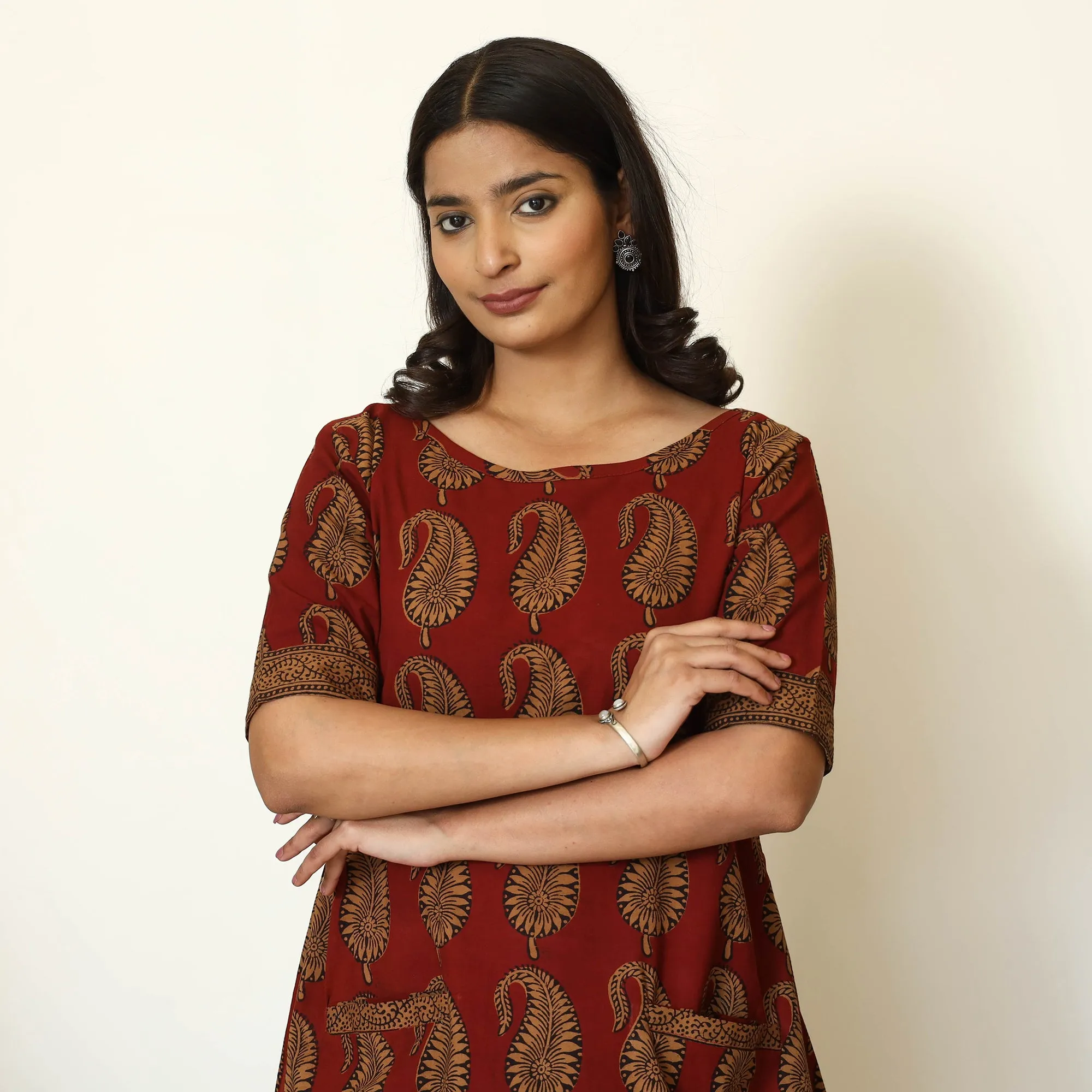 Red - Bagh Hand Block Printed Cotton Dress sold by Itokri product image thumbnail 4