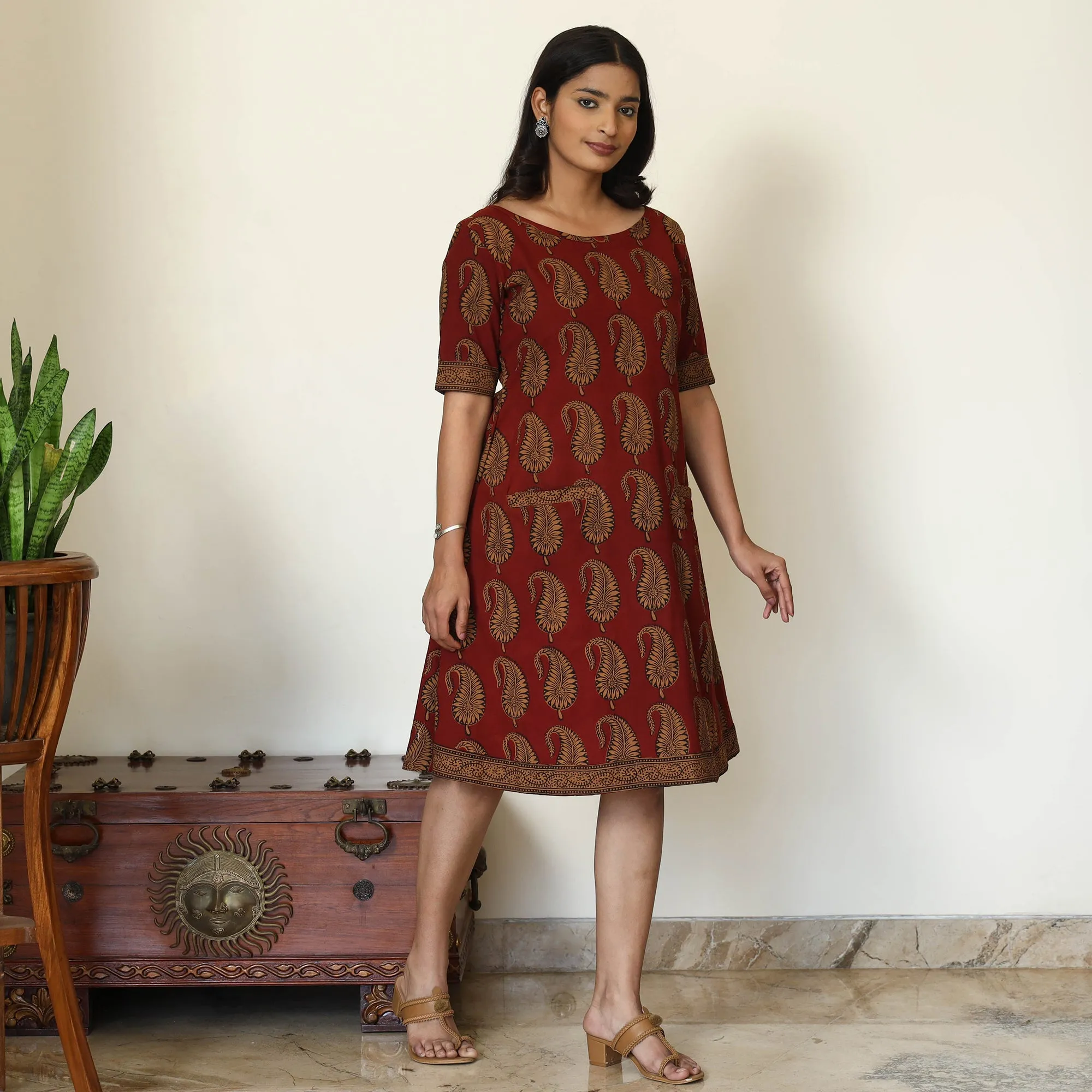 Red - Bagh Hand Block Printed Cotton Dress sold by Itokri product image thumbnail 3