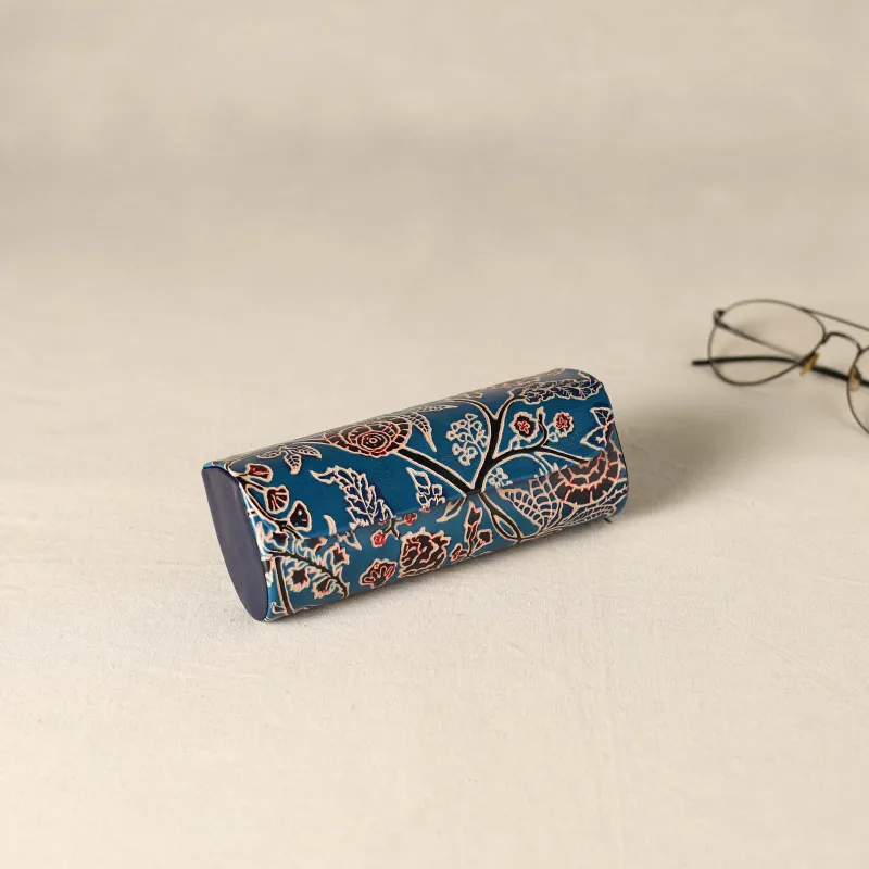 Blue - Handcrafted Embossed Leather Spectacle Case 03 made by Itokri