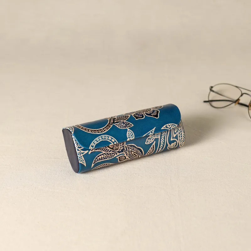 Blue - Handcrafted Embossed Leather Spectacle Case 01 made by Itokri