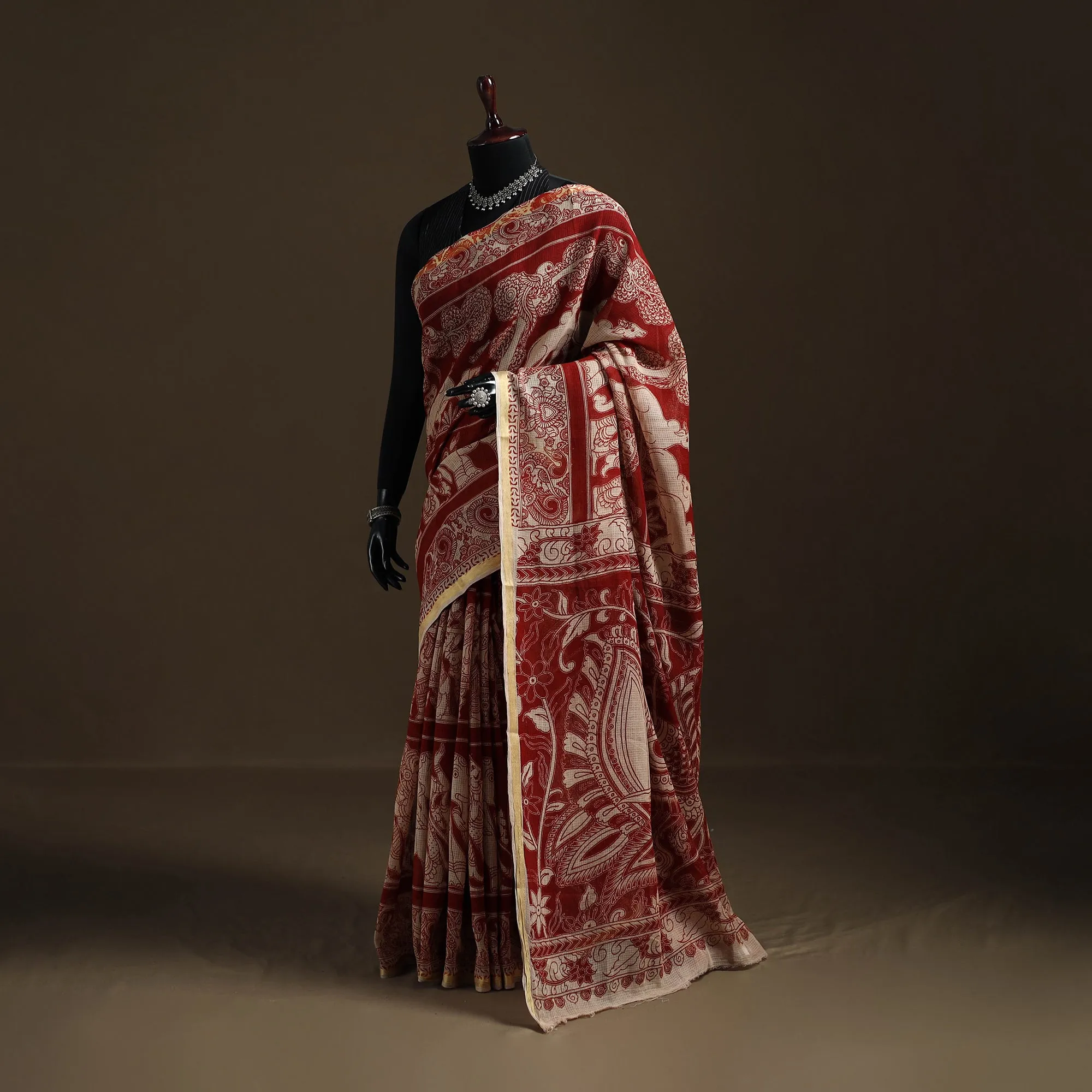 Kalamkari Printed Kota Doria Cotton Saree 04 sold by Itokri