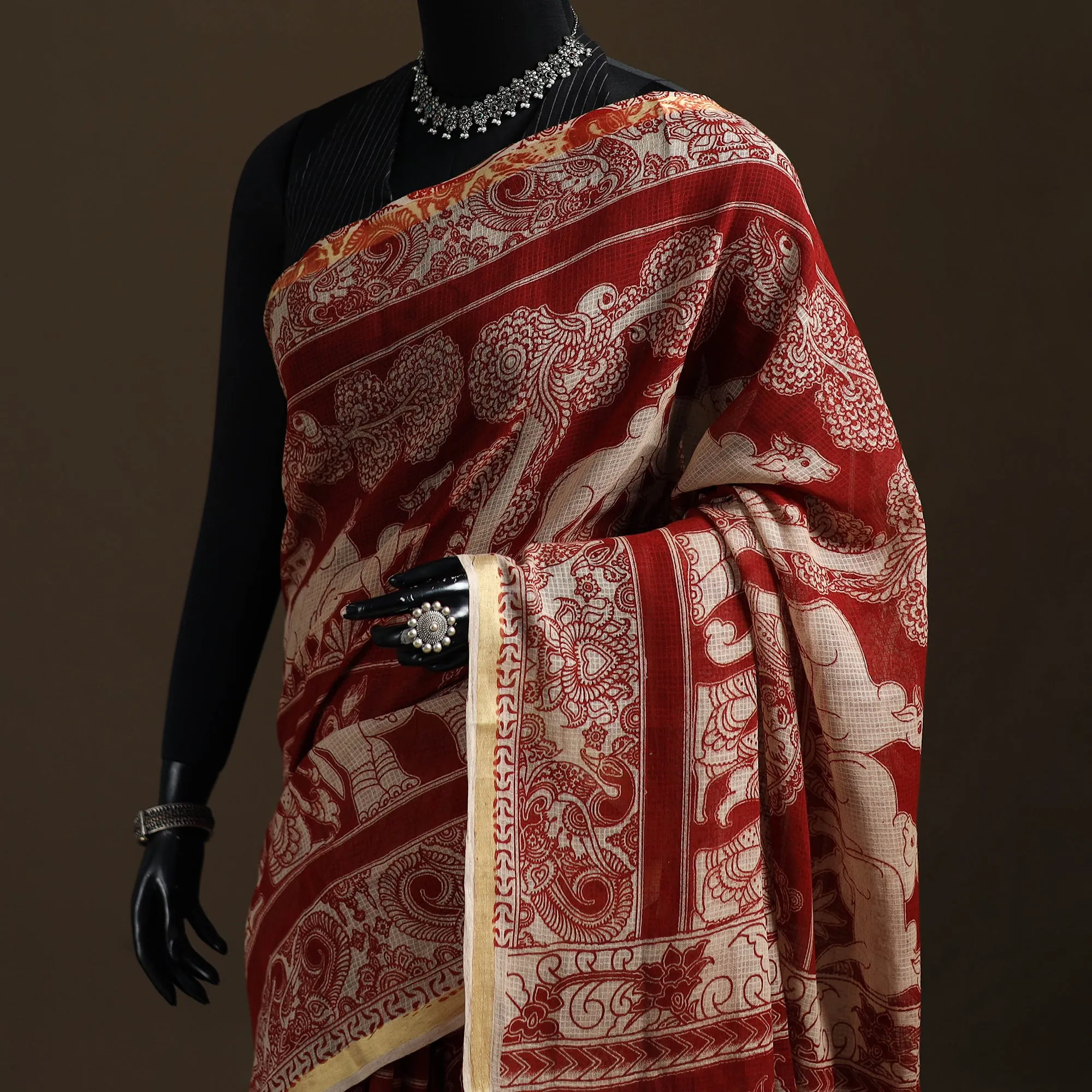Kalamkari Printed Kota Doria Cotton Saree 04 sold by Itokri product image thumbnail 2