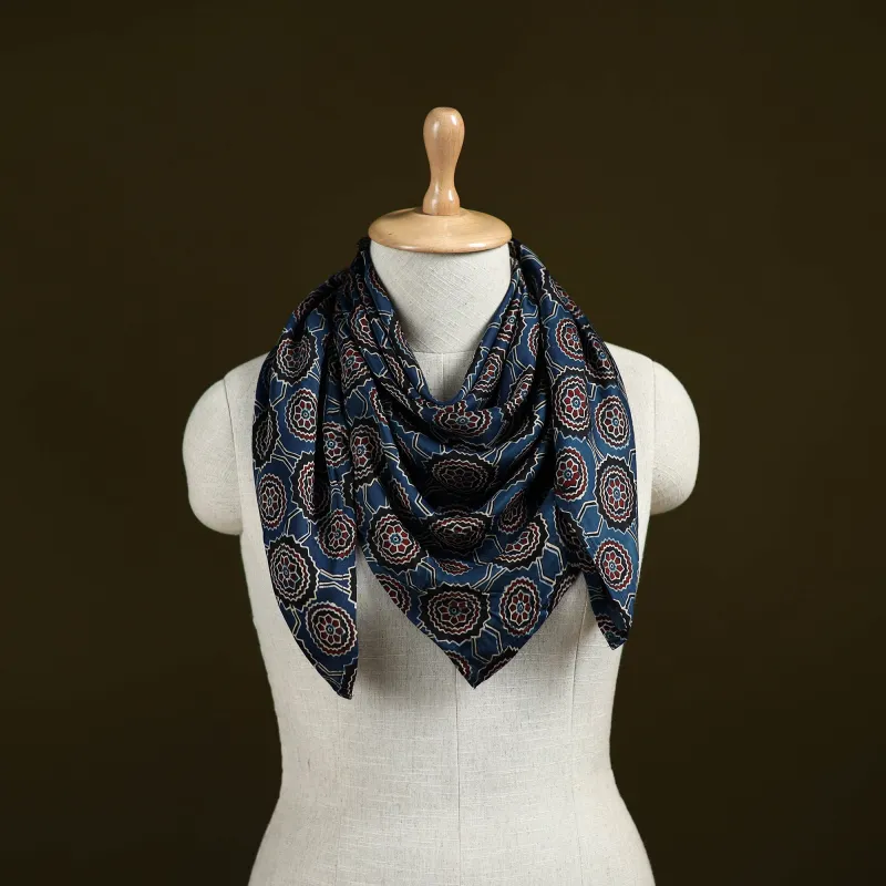 Blue - Ajrakh Hand Block Print Natural Dyed Modal Silk Scarf 46 made by Itokri