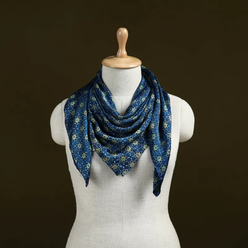 Blue - Ajrakh Hand Block Print Natural Dyed Modal Silk Scarf 24 made by Itokri